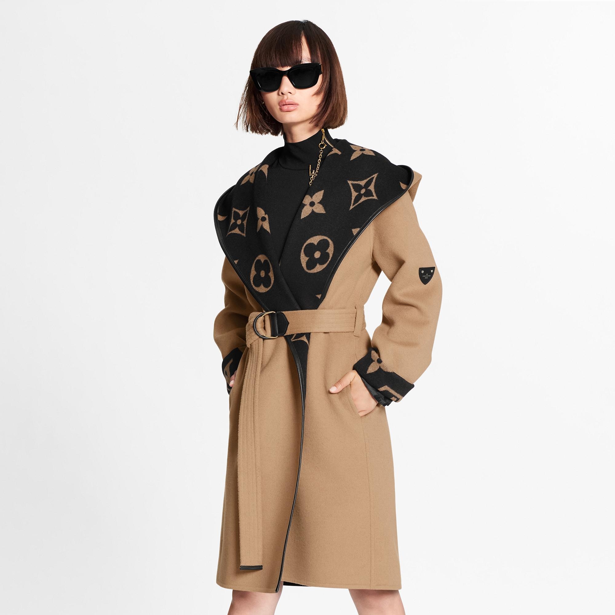 Giant Monogram Jacquard Wrap Coat in Camel  - 3