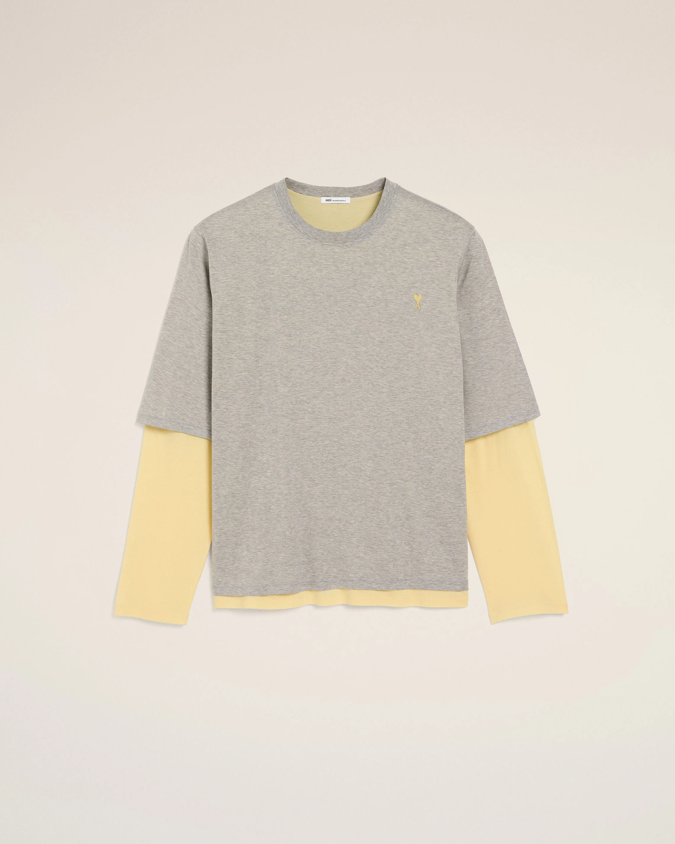 GREY COTTON DOUBLE-SLEEVE EFFECT AMI DE COEUR T-SHIRT - 1