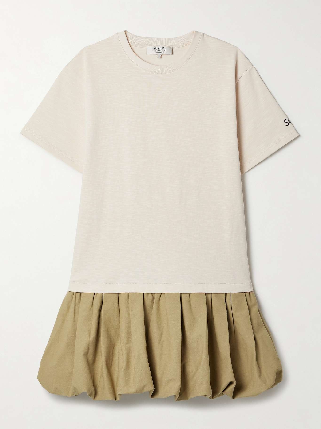 Carolina cotton-jersey and gathered cotton-canvas mini dress Beige - 1