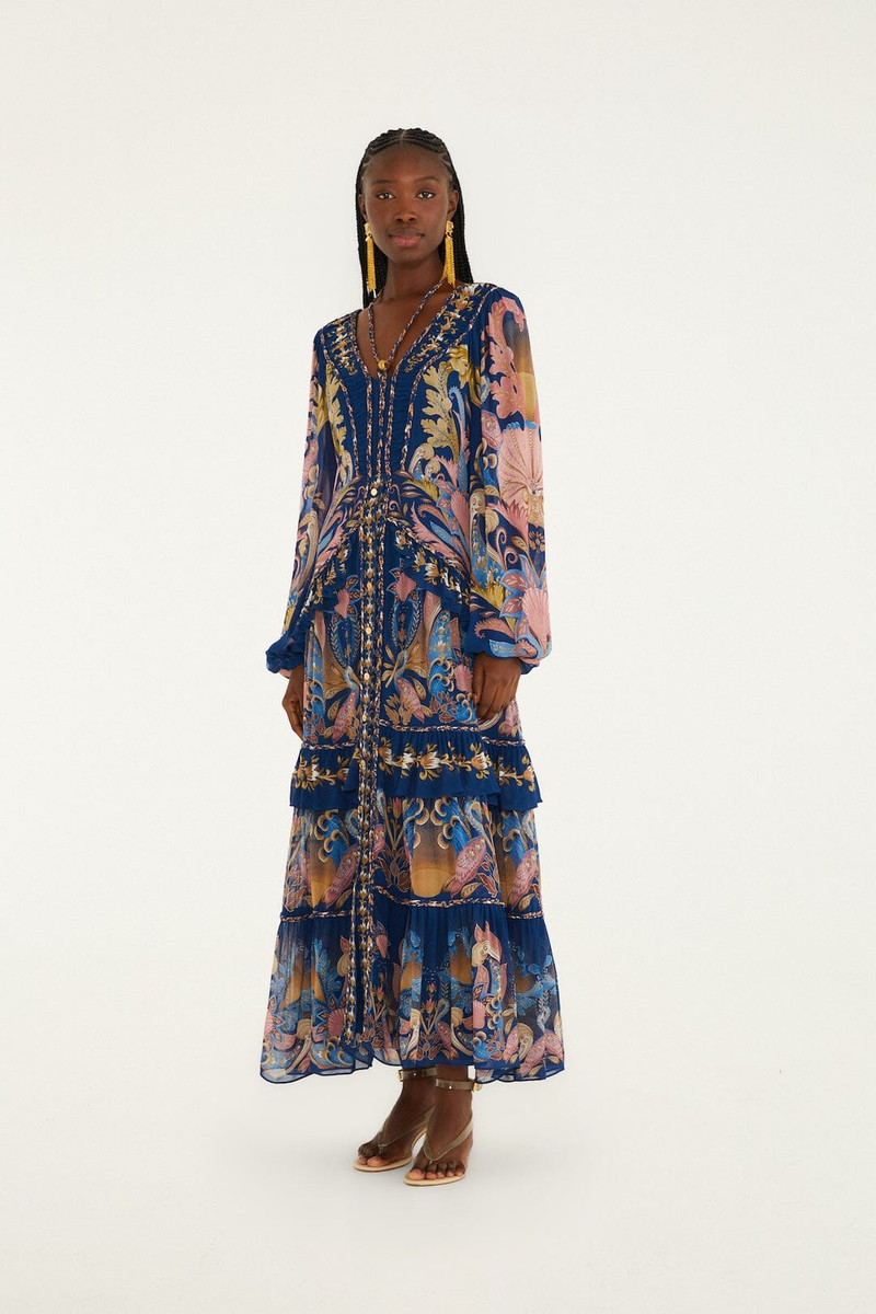 Navy Blue Sea Garden Braid Details Maxi Dress 1