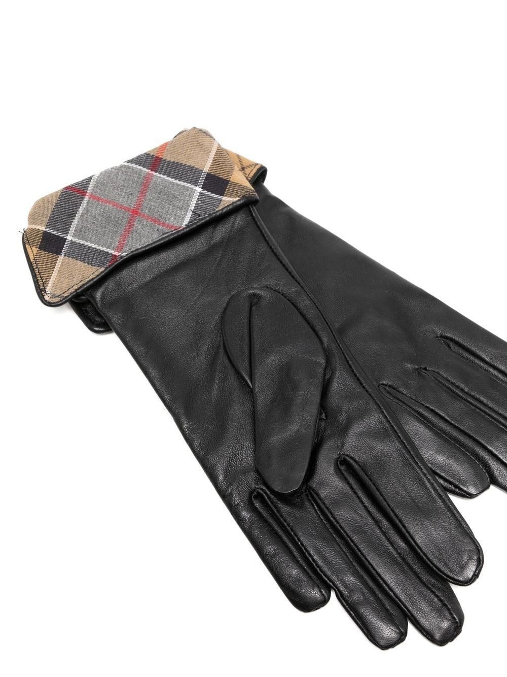 tartan-check leather gloves - 2