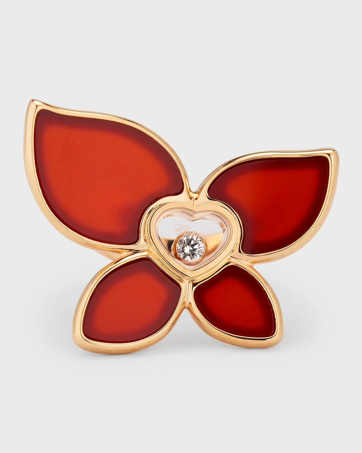 Happy Butterfly 18K Rose Gold Carnelian and Diamond Ring - 1
