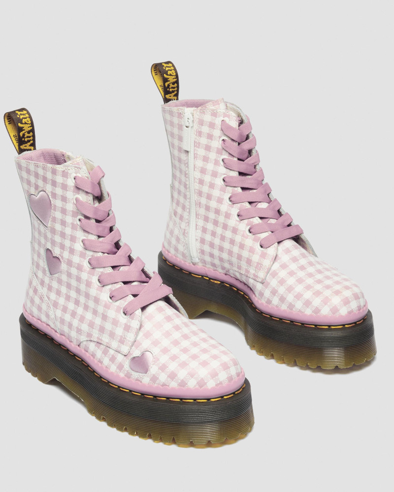 JADON HEART Gingham Leather Platform Boots 8