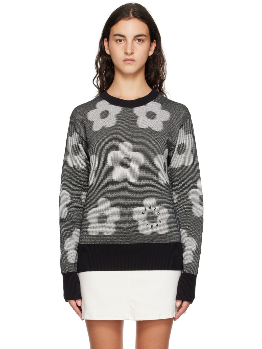 Black & White Kenzo Paris Flower Spot Sweater - 1