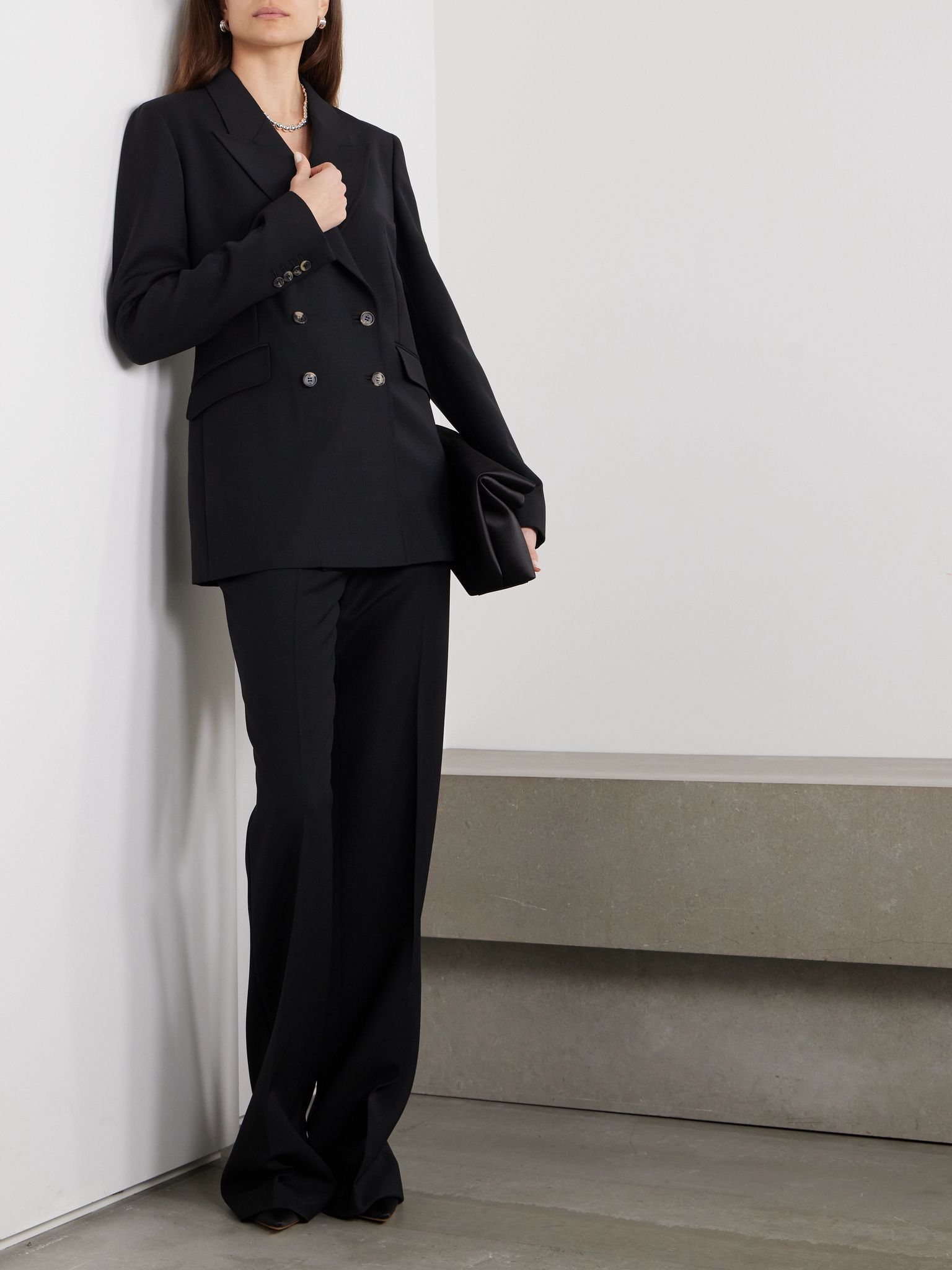 Angela double-breasted wool-crepe blazer Black - 2