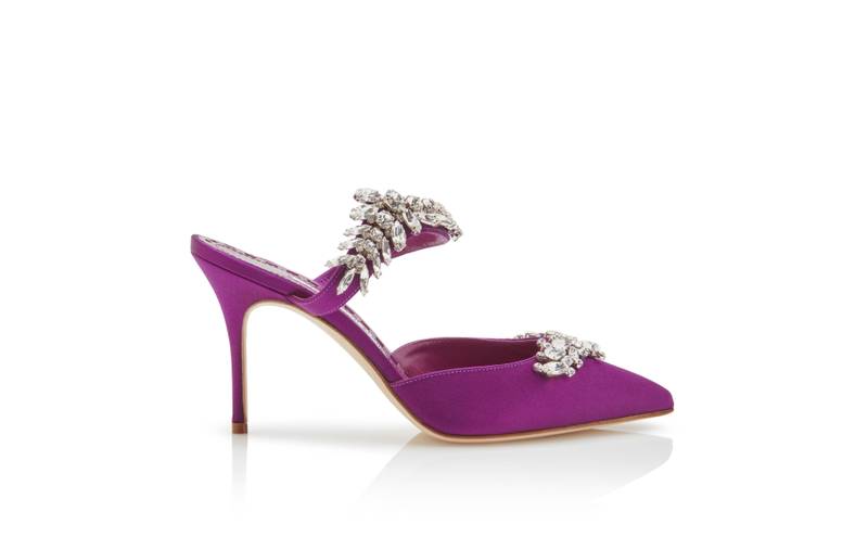 자주색 공단 결정 Embellished Mules - 1