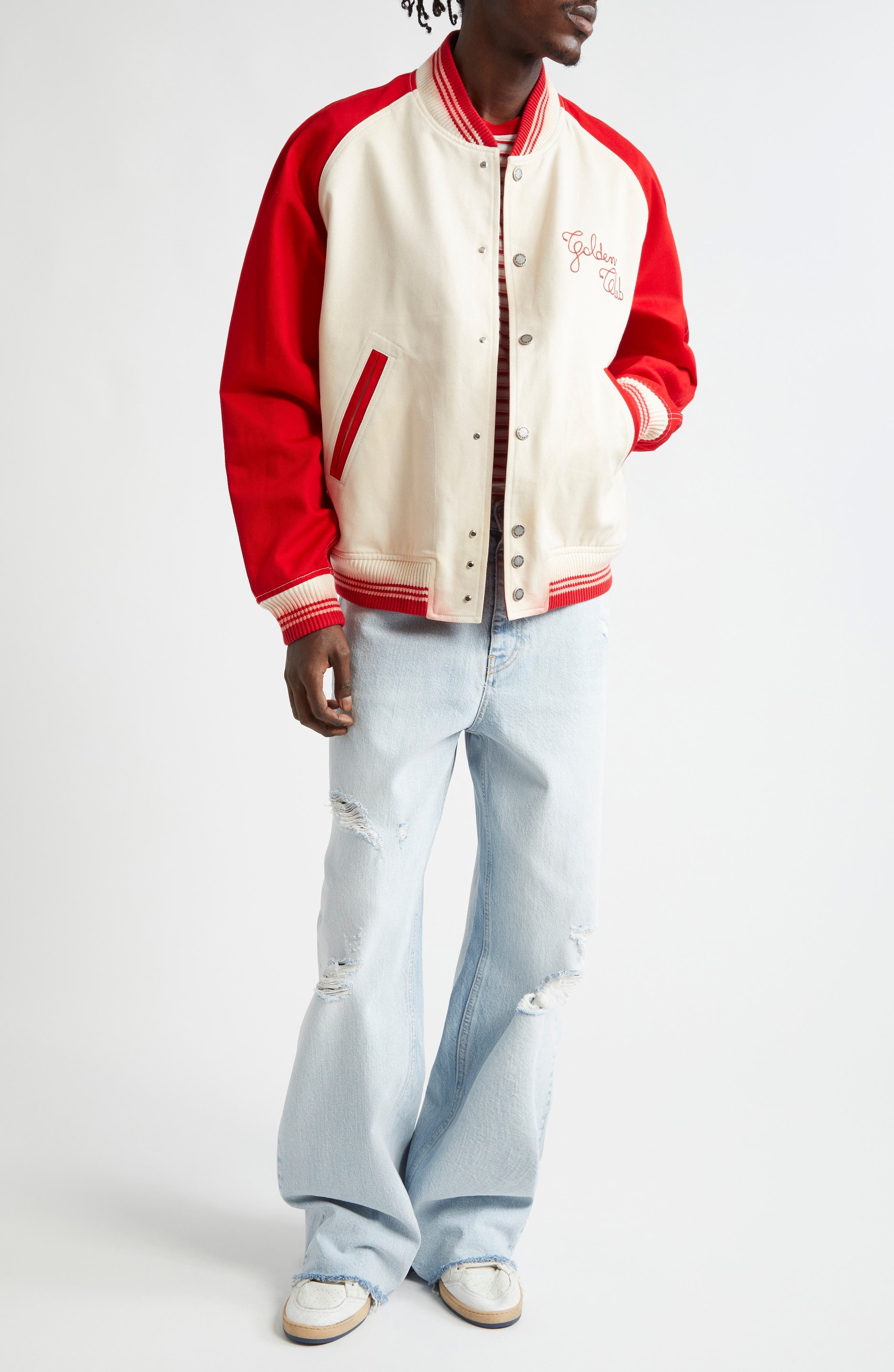 Golden Goose Journey Morgan Distressed Raw Hem Wide Leg Jeans in Cloud Blue at Nordstrom - 8