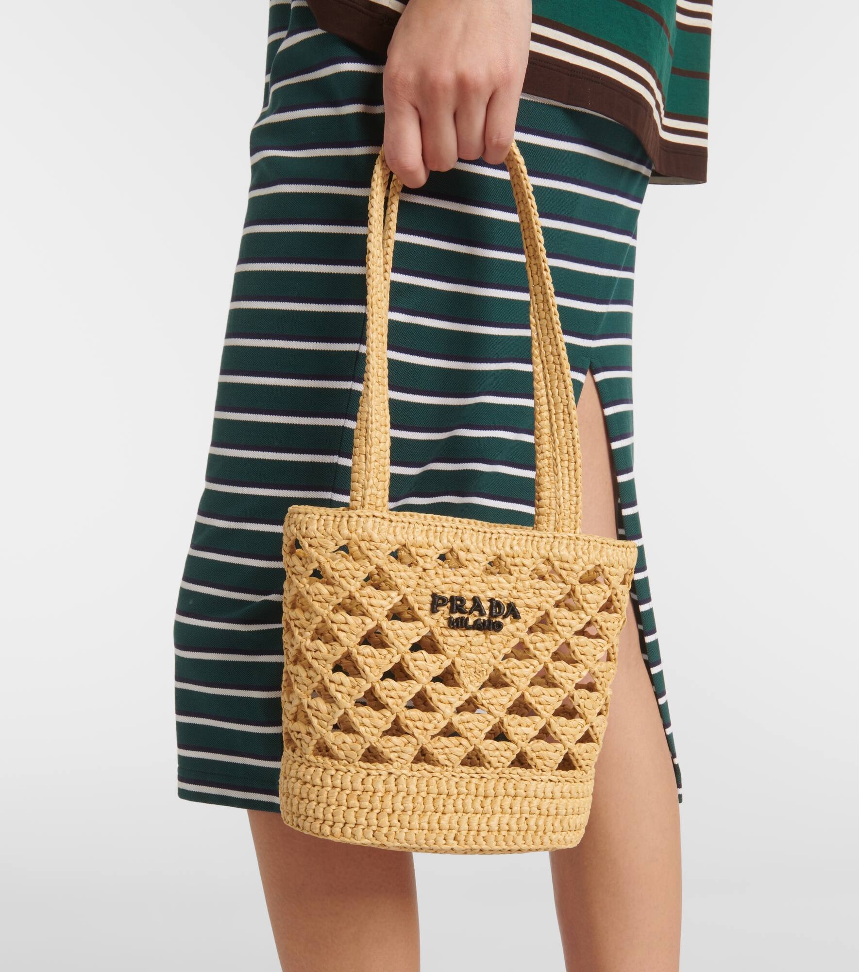 Logo raffia-effect crochet tote bag - 2