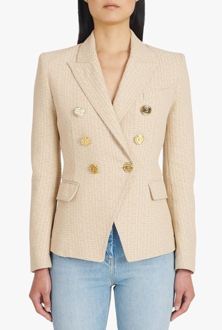 Nude and white monogram print jacquard jacket - 5
