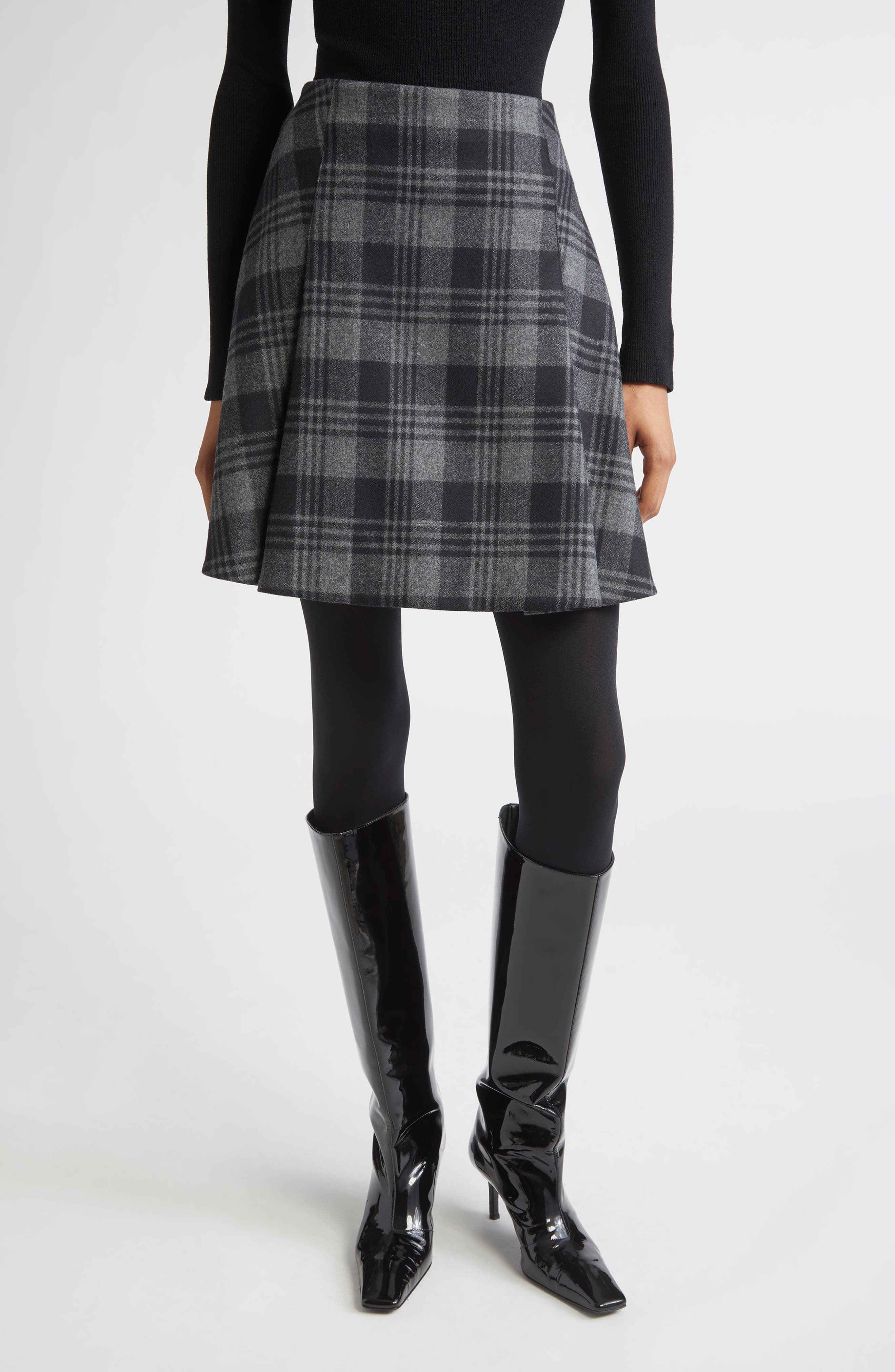 Proenza Schouler Cassia Plaid Virgin Wool A-Line Skirt in Grey Multi at Nordstrom - 1