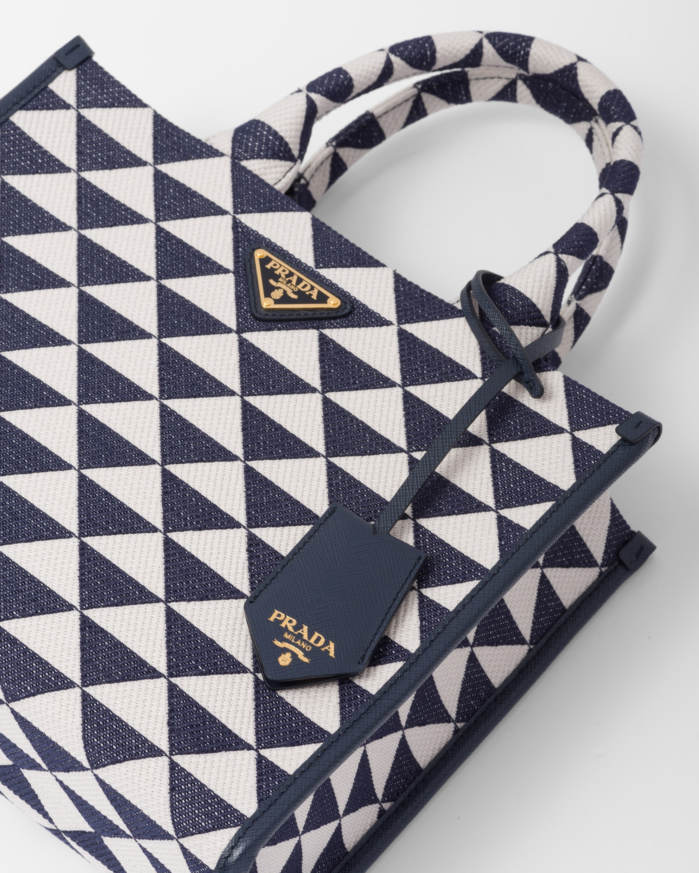 Prada Symbole Mini Embroidered Fabric Top Handle Tote Bag