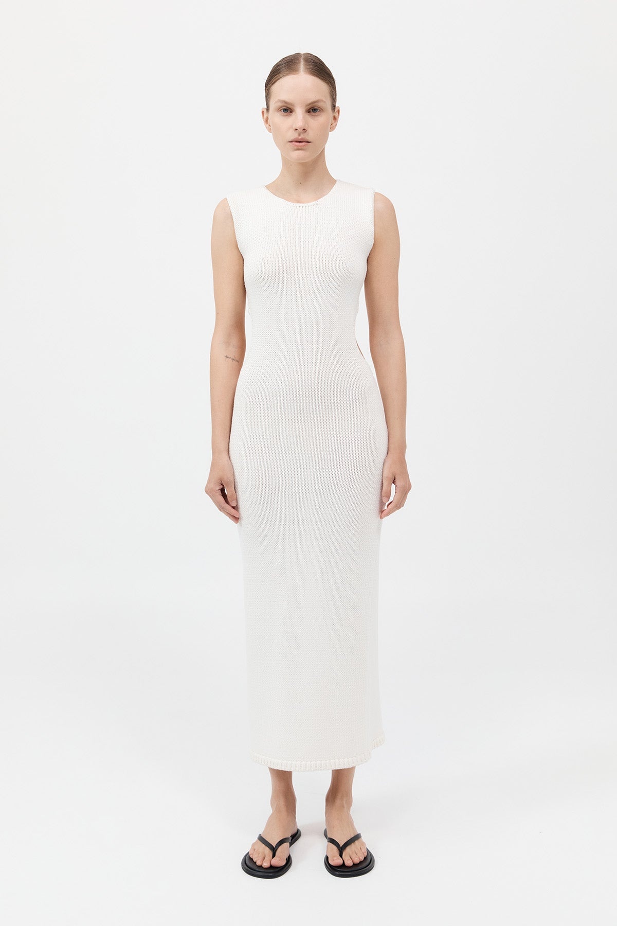 Linen Silk Blend Cut Out Dress - Salt - 2