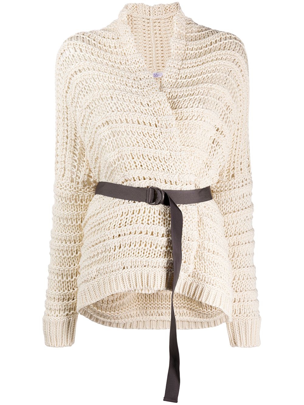 open-knit belted cardigan - 1