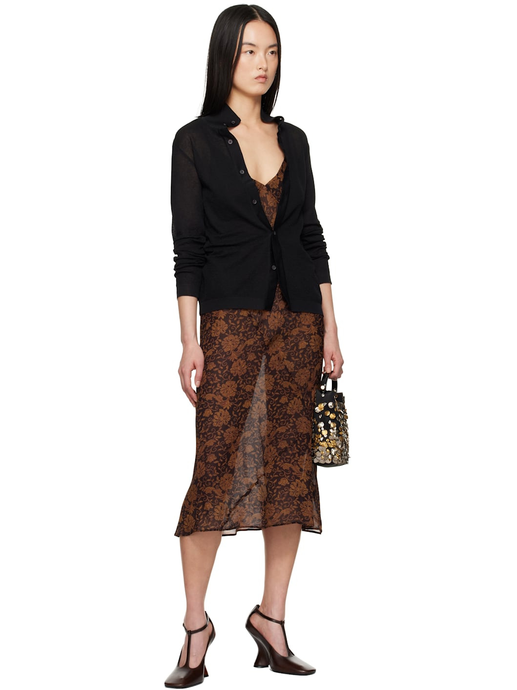 Brown Printed Midi Dress - 4