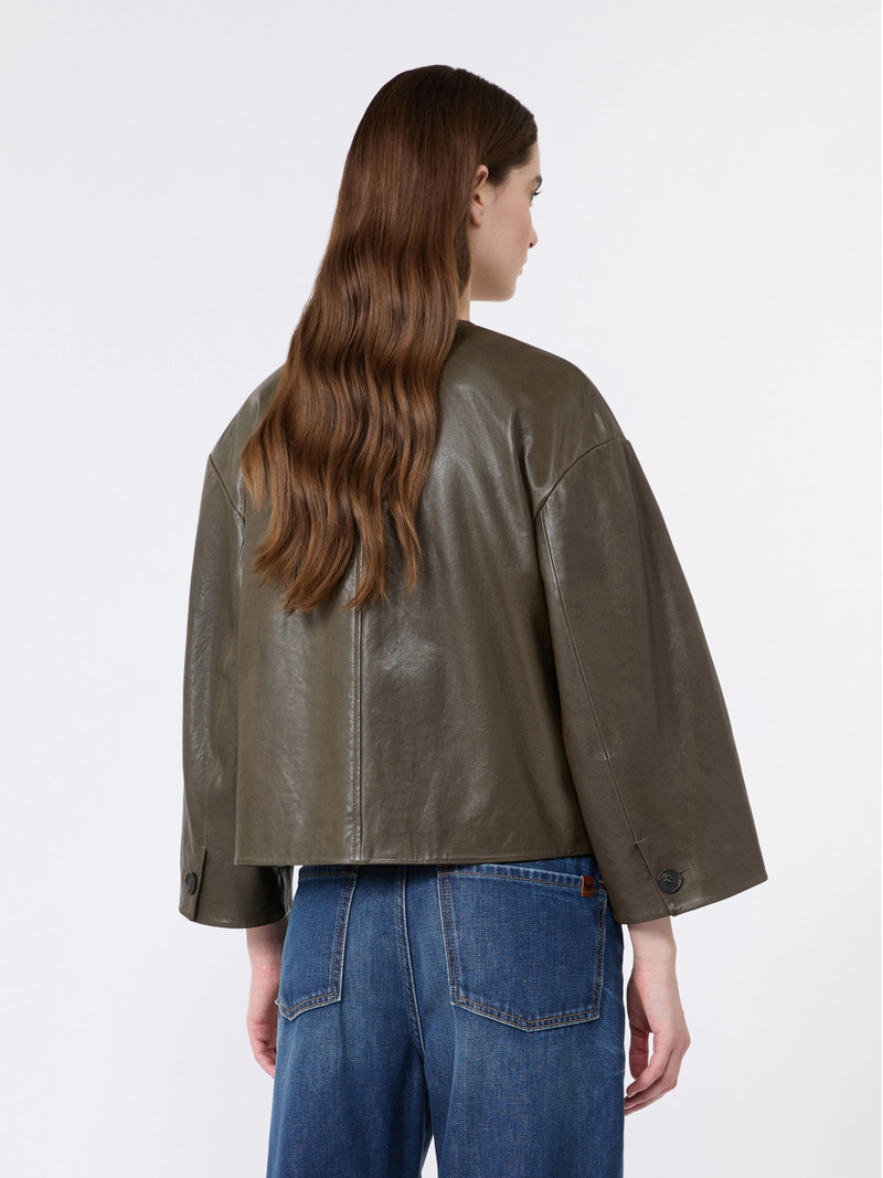 CALIGA Boxy-fit Nappa leather jacket - KAKI 4