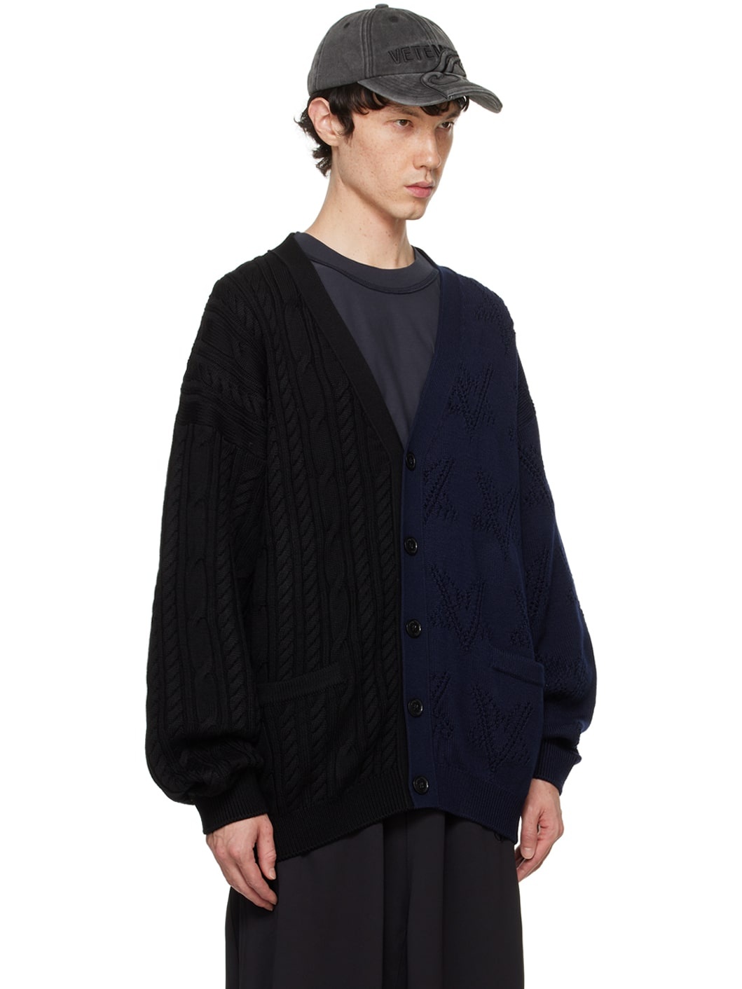 Black & Navy Split Deconstructed Cardigan - 2