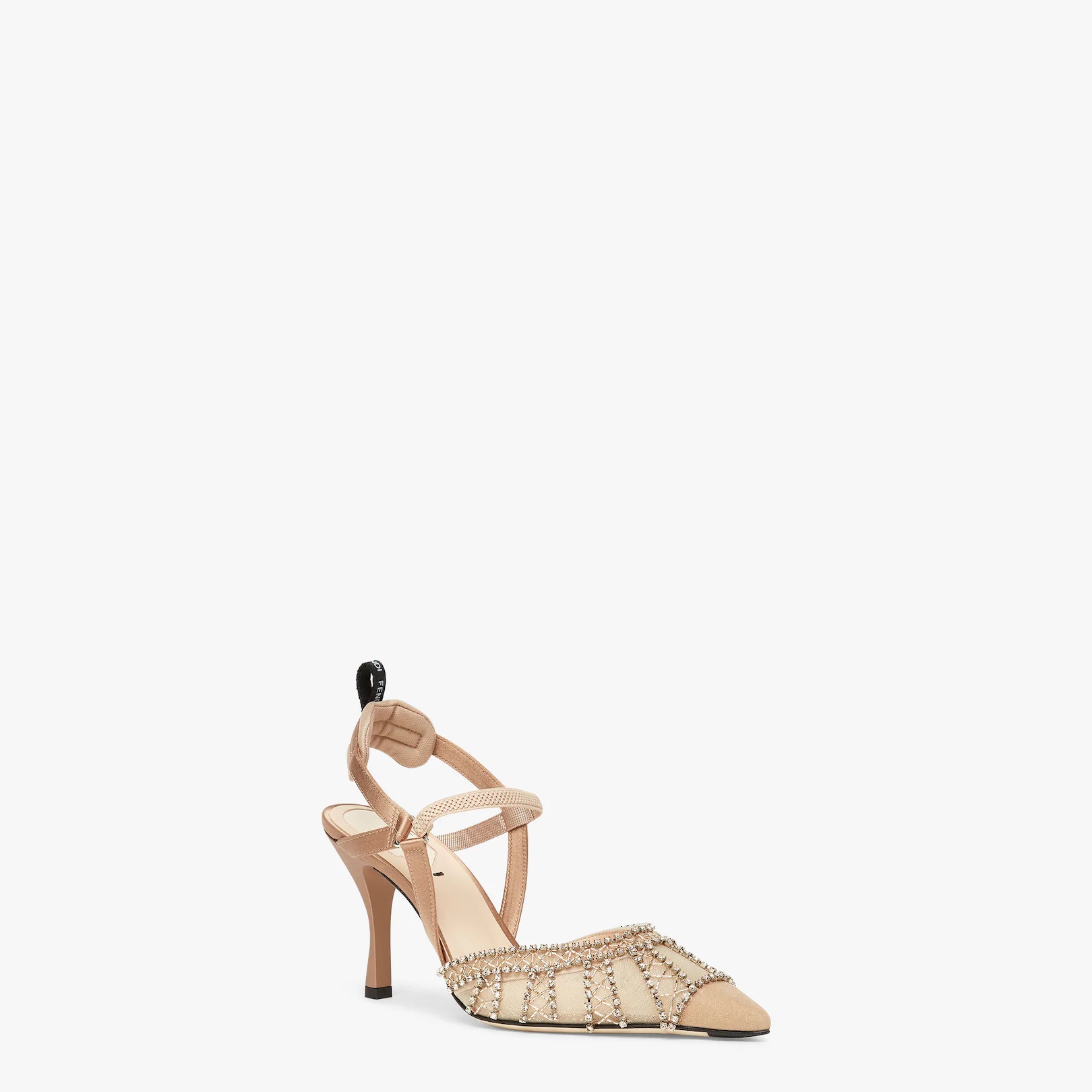 High-heeled slingbacks in pink micromesh with rhinestone embroidery - 2