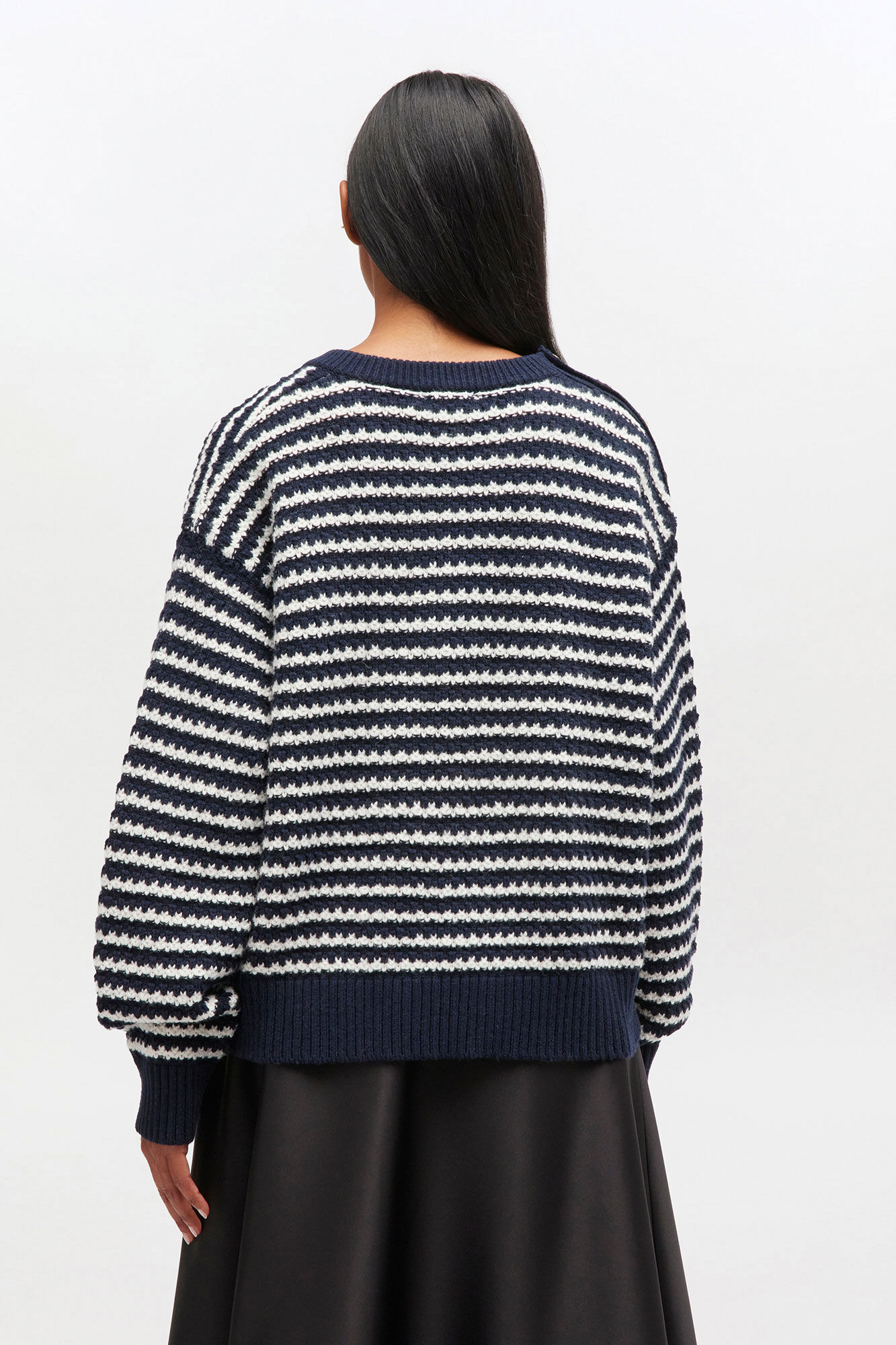DARK BLUE STRIPED WOOL SWEATER - 4