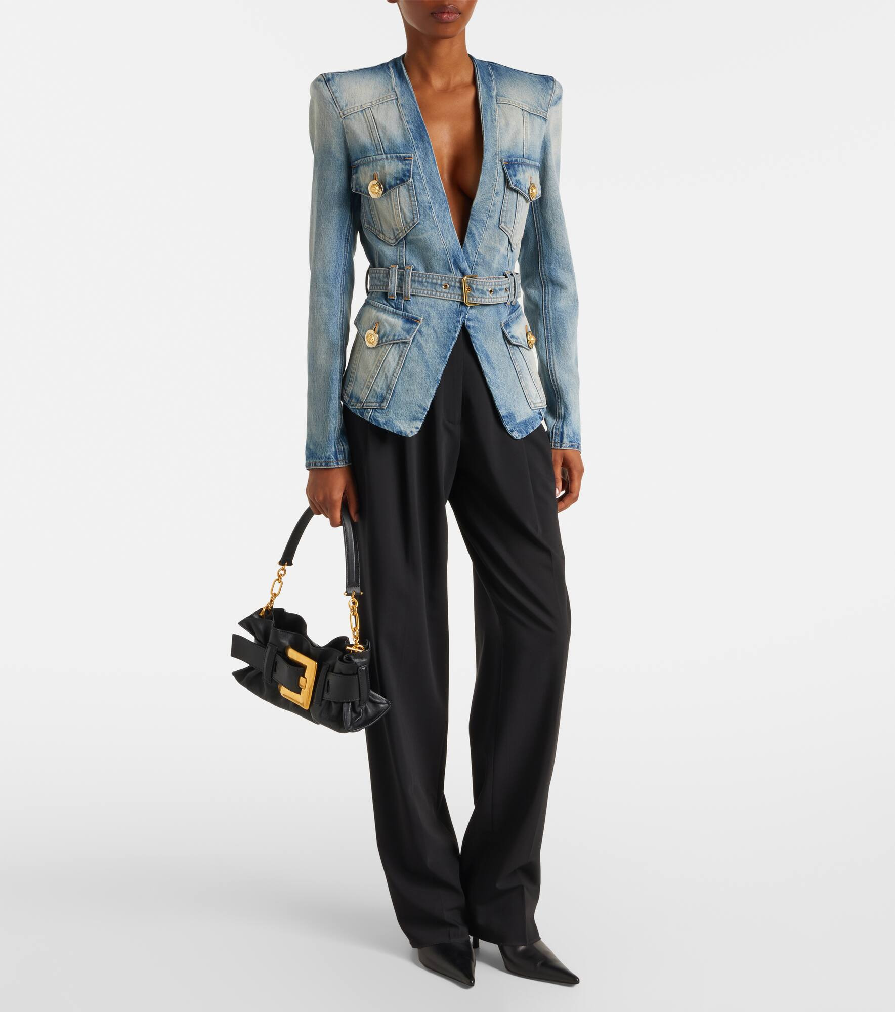Belted cotton denim jacket - 2