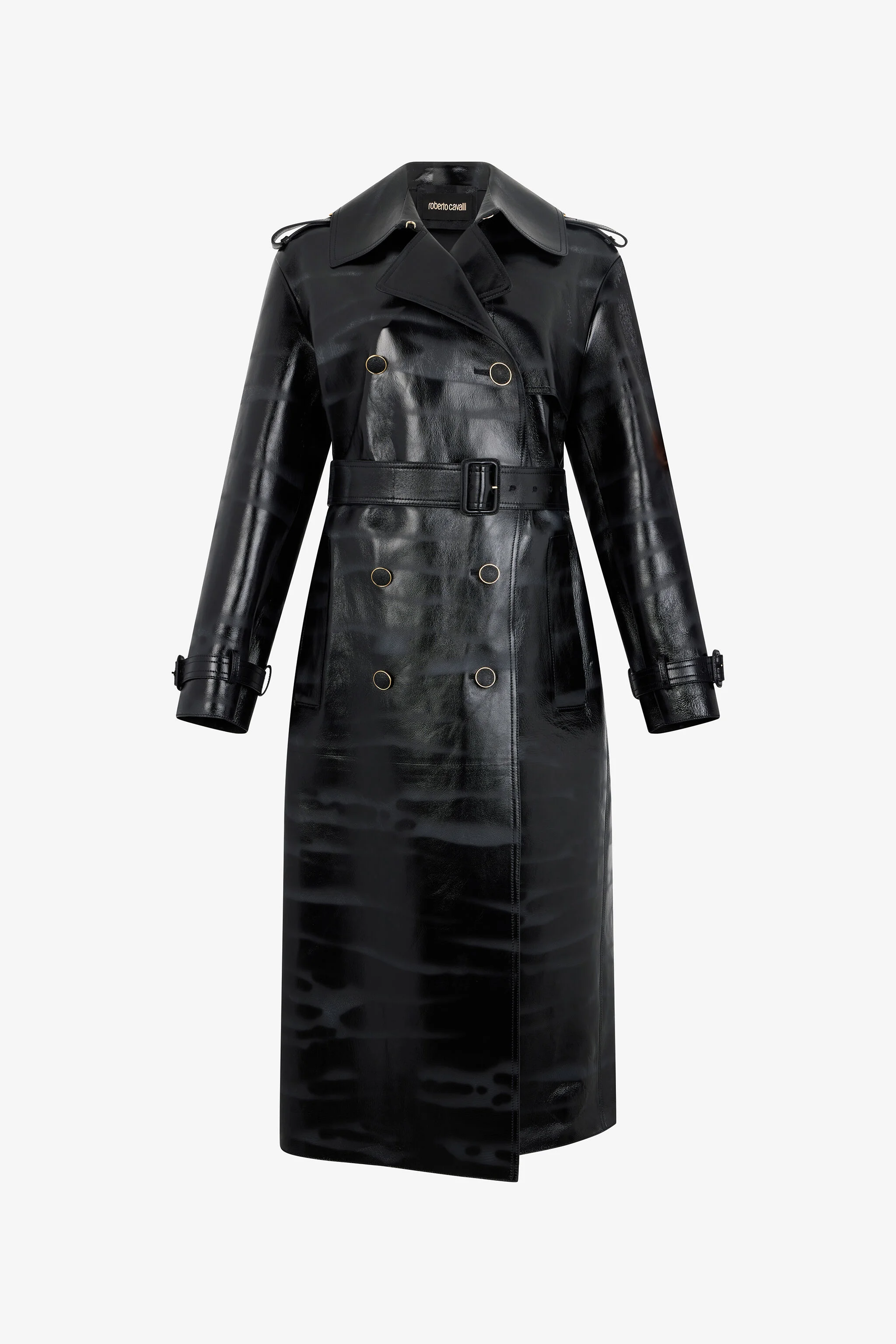 Black Genuine Leather Long Trench Coat - 1