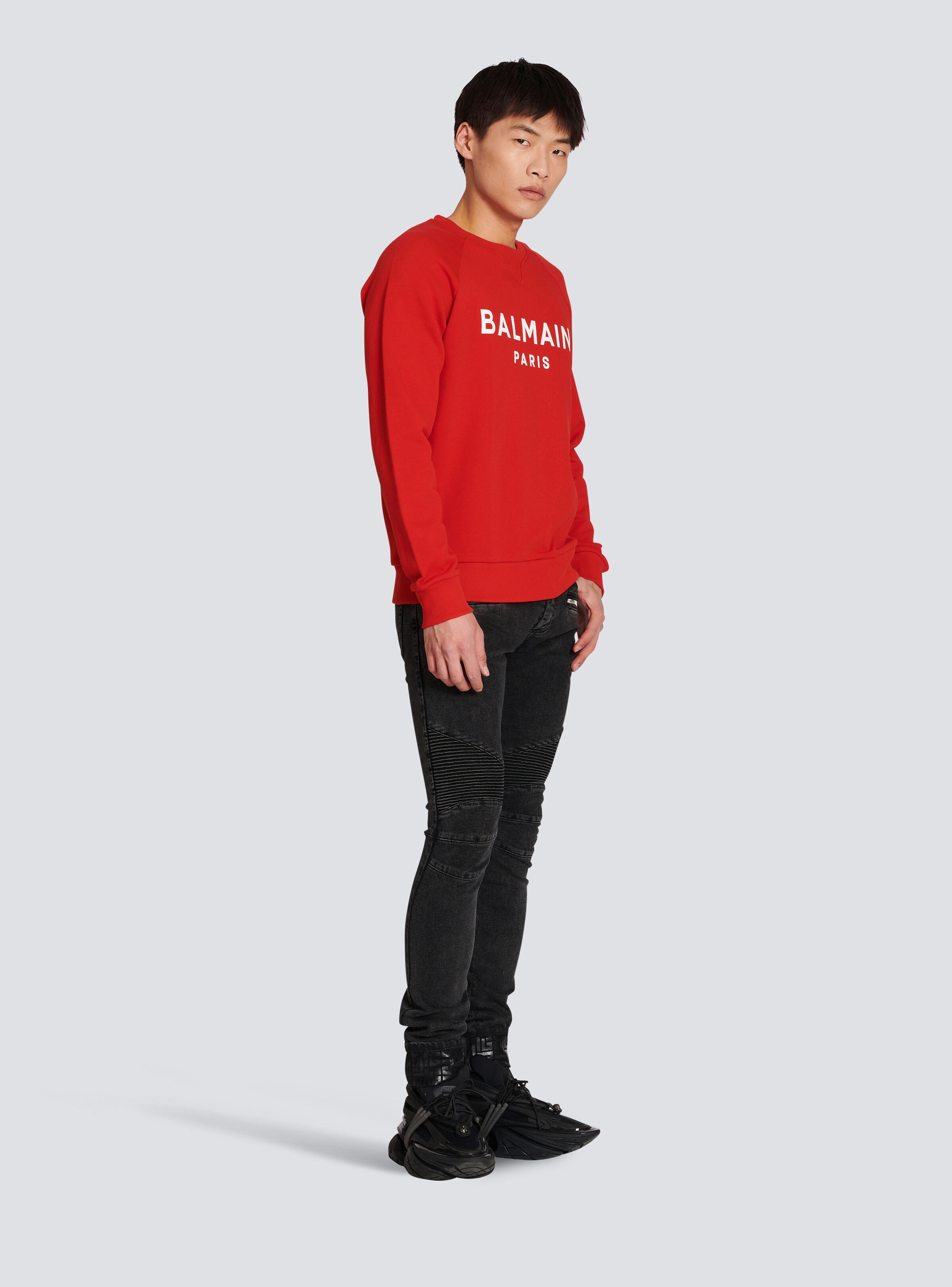 Cotton sweatshirt with flocked Balmain Paris logo - 5