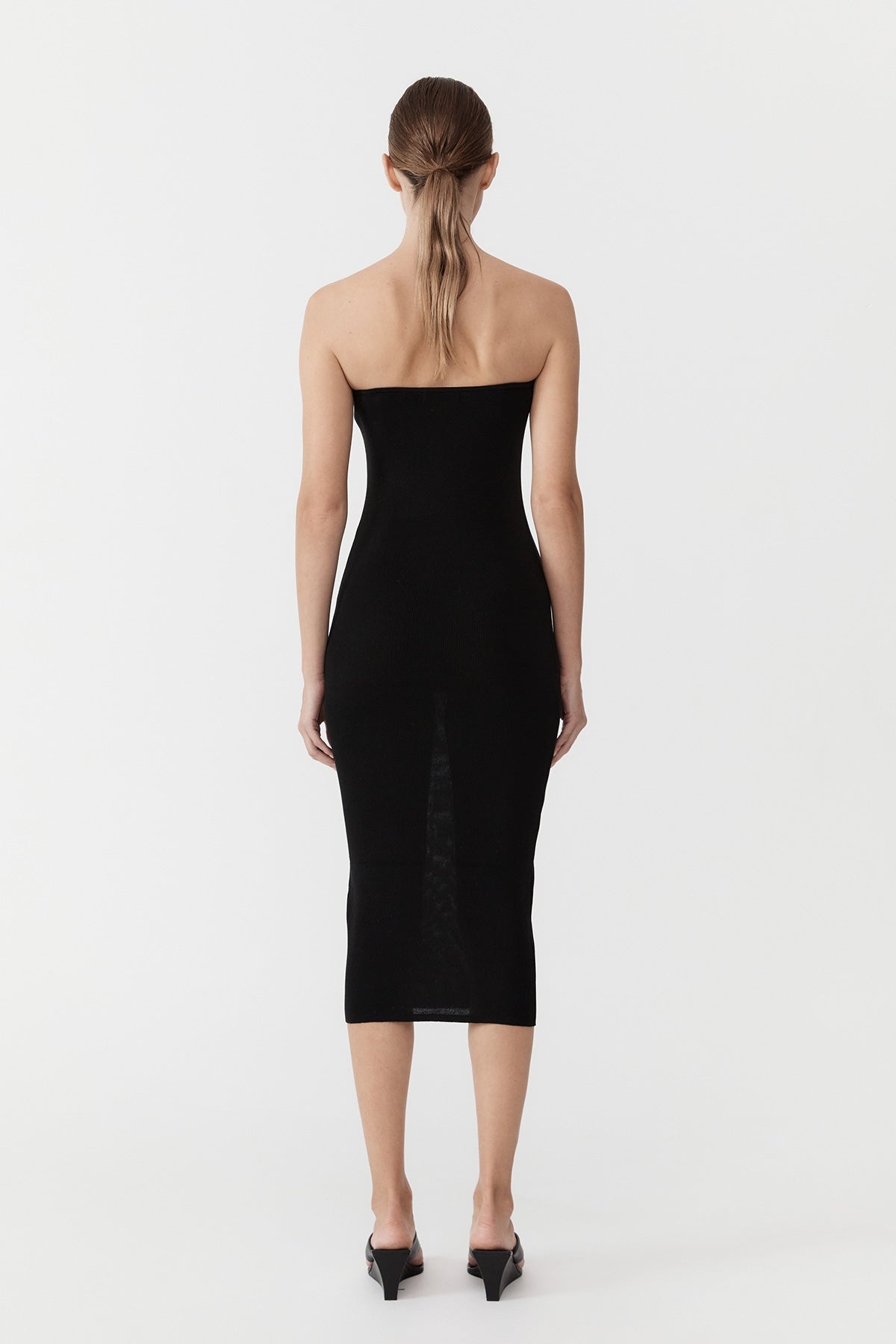 90s Strapless Knit Midi Dress - Black - 4