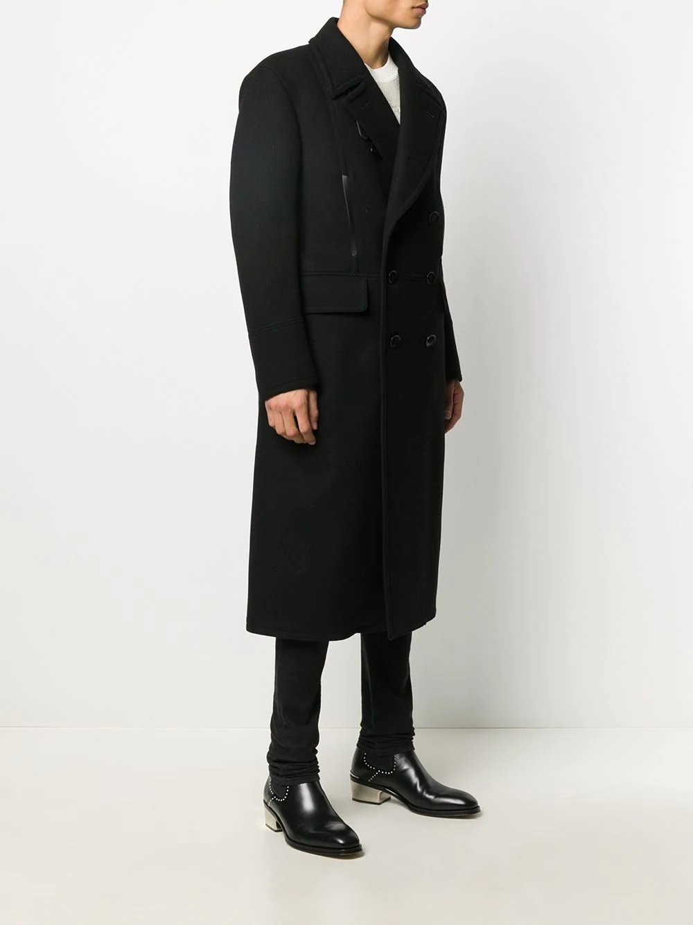 double-breasted mid-length coat - 3