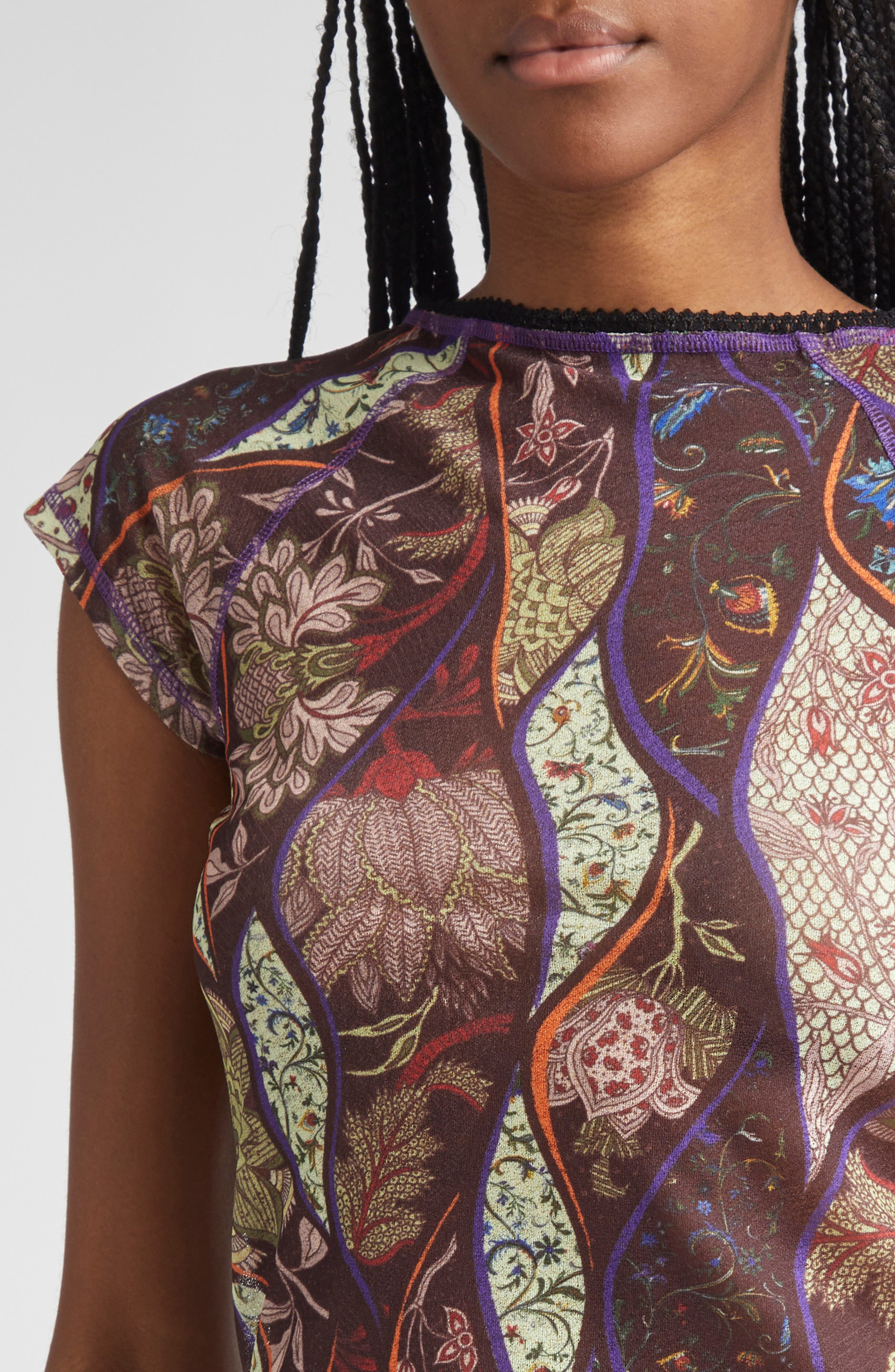 Siedrés Dora Floral Paisley Mesh Top in Brown Multi at Nordstrom - 5