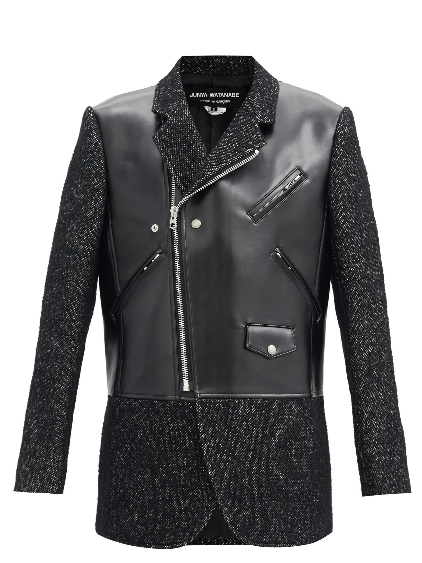 Faux-leather and tweed jacket - 1