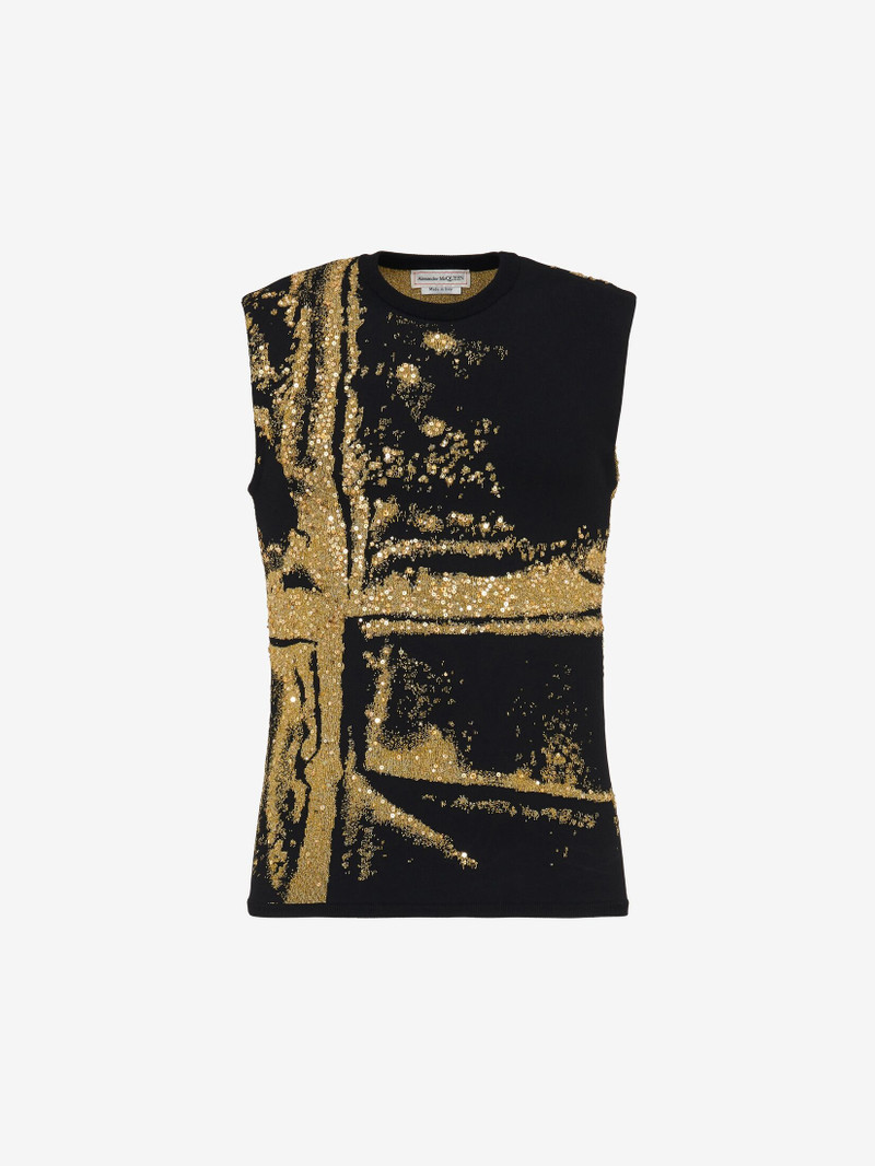 Men's Fold Jacquard Vest in Black/ Gold 1