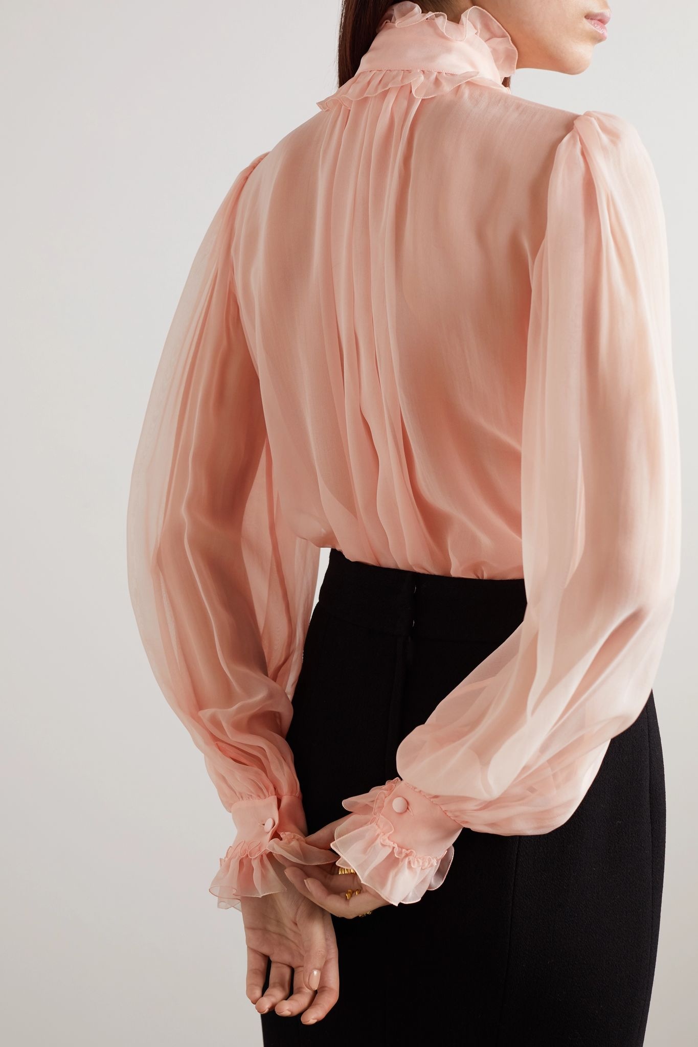 Pussy-bow ruffled silk-chiffon blouse - 4