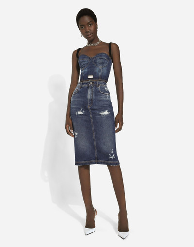Dolce & Gabbana Denim corset top with logo tag outlook