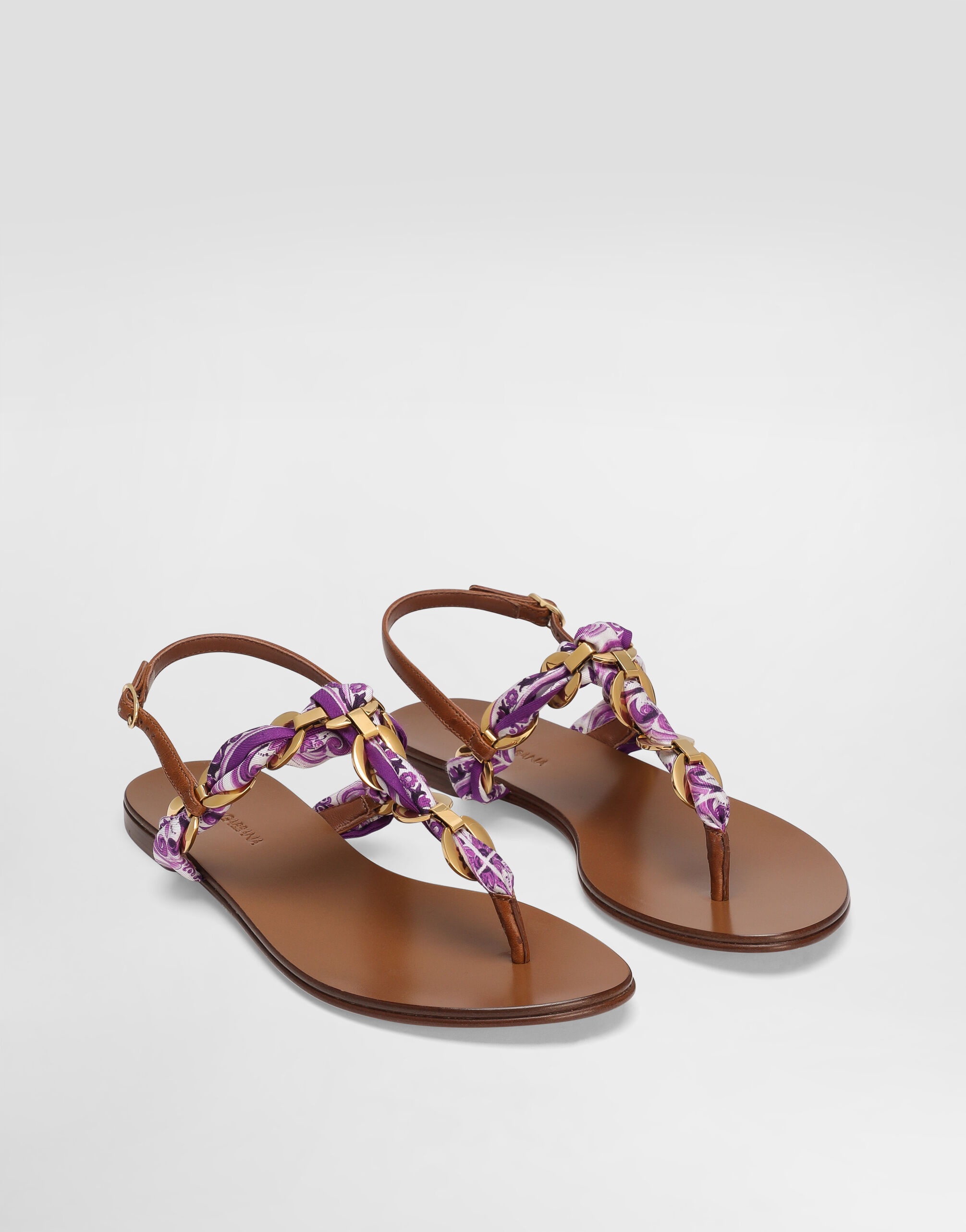 Majolica-print twill flip-flops - 2