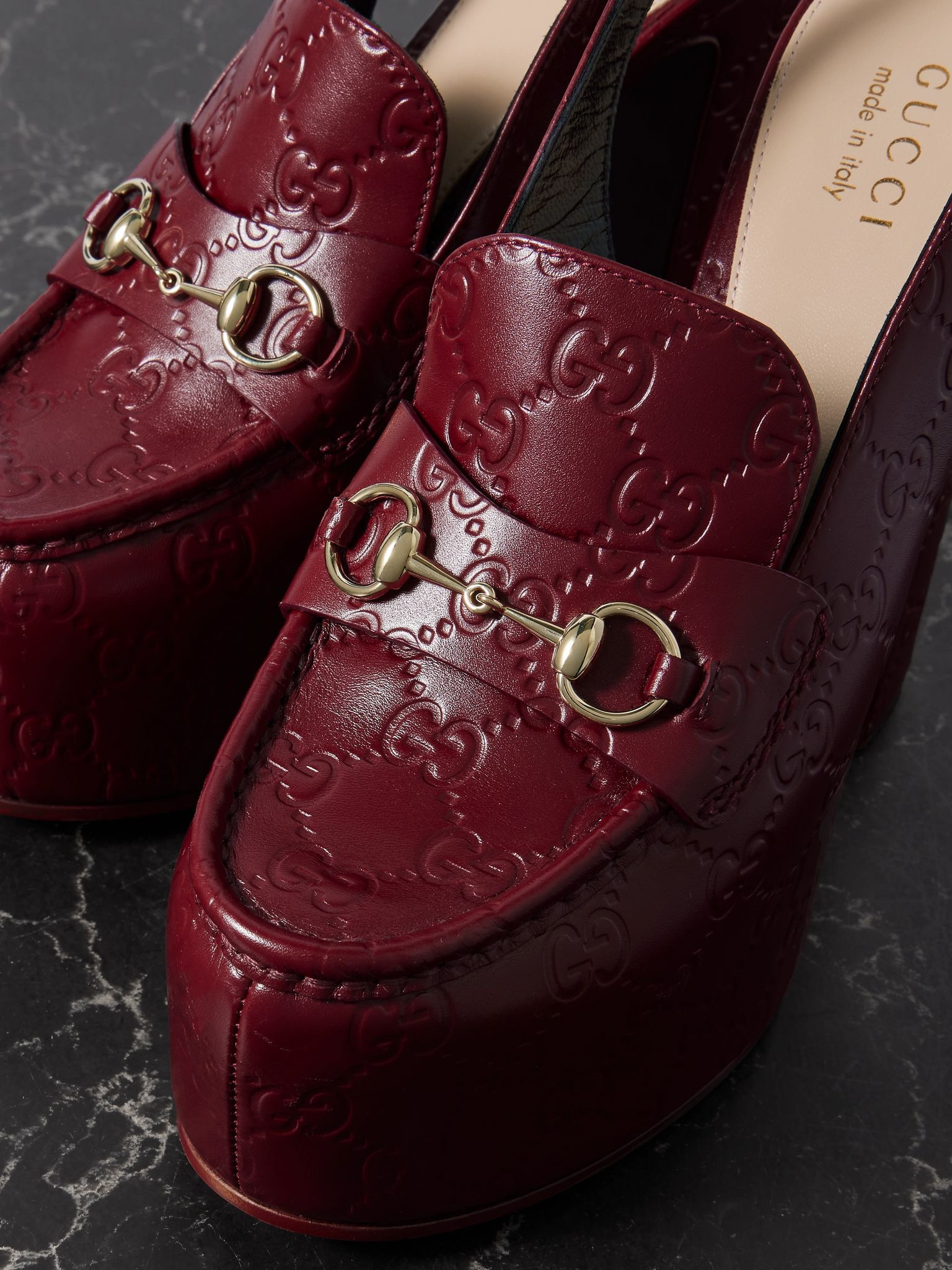 GUCCI ポインテッドトゥミュール ベージュ・レッド Women's Horsebit sandal in Rosso Ancora red leather | GUCCI® US