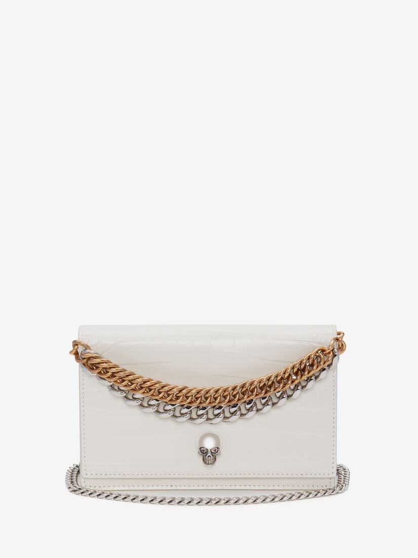 Women's Small Skull Bag With Chain in Ivory - 1