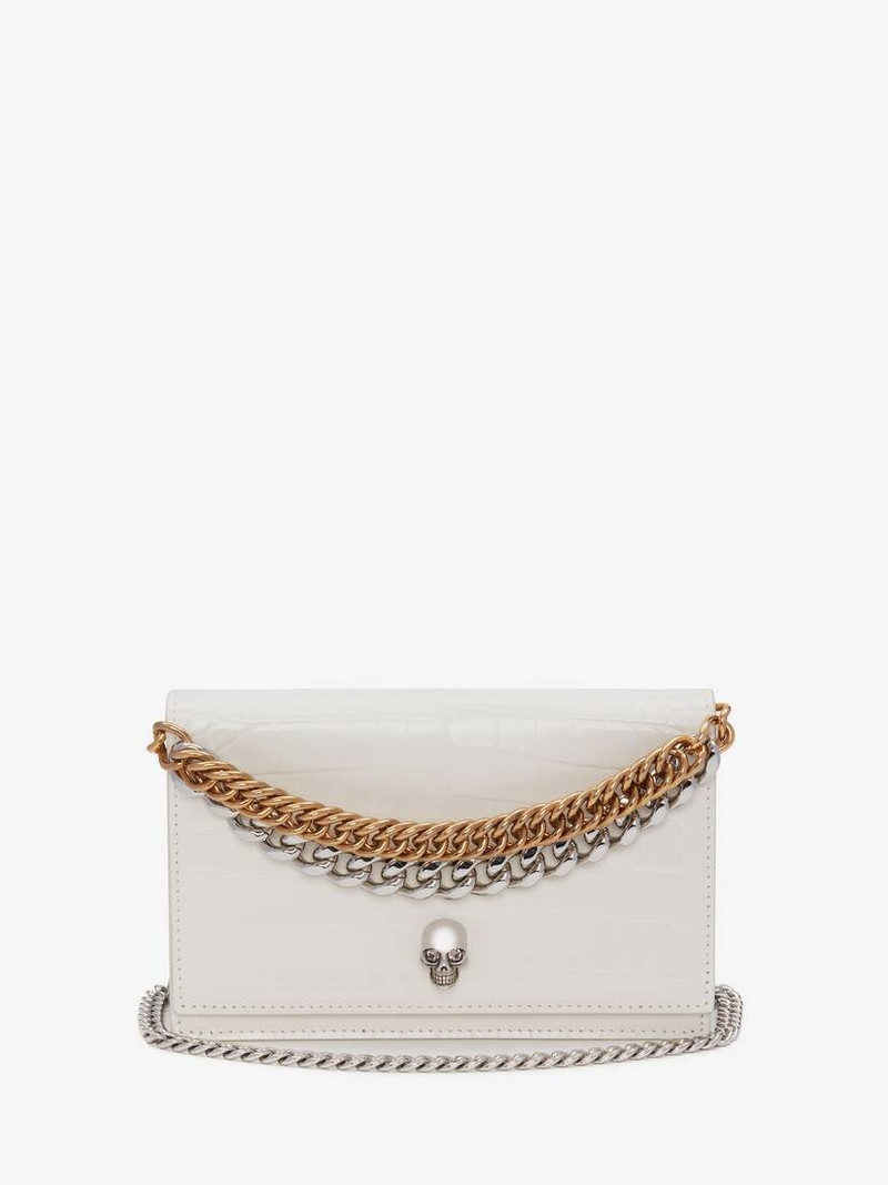 Women's Small Skull Bag With Chain in Ivory 1