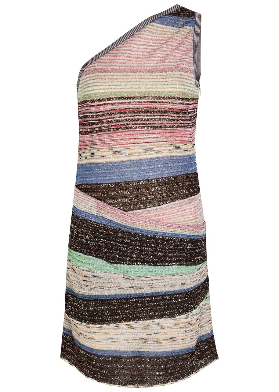 Missoni Striped Ruched Metallic-knit Mini Dress - 1