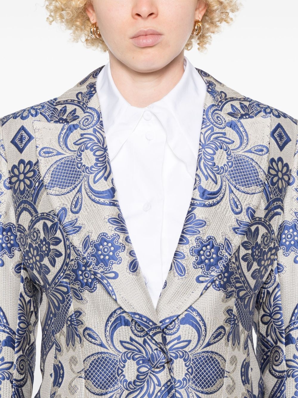 lace-motif single-breasted blazer - 5
