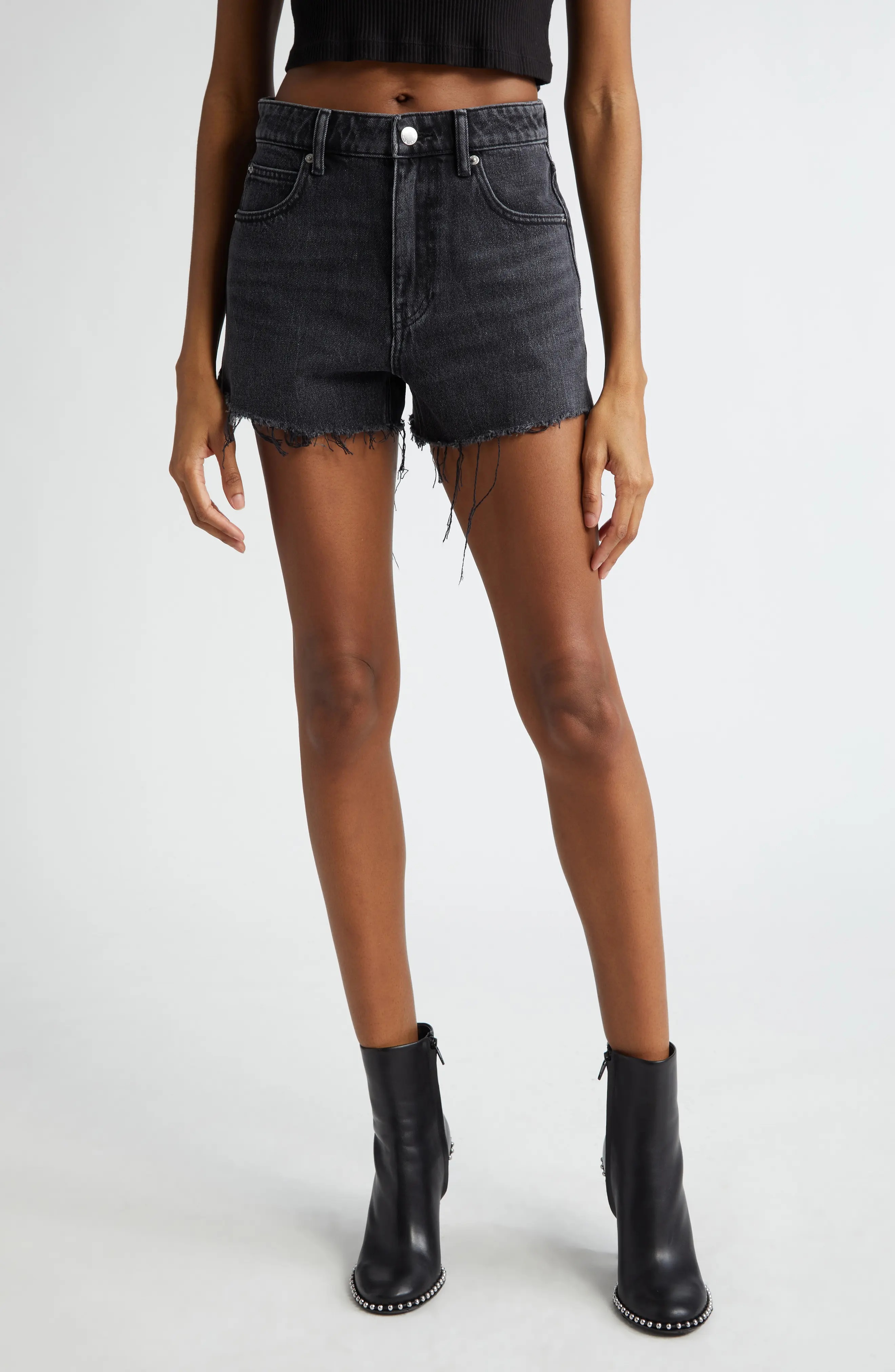 Bit High Waist Cutoff Denim Shorts - 1