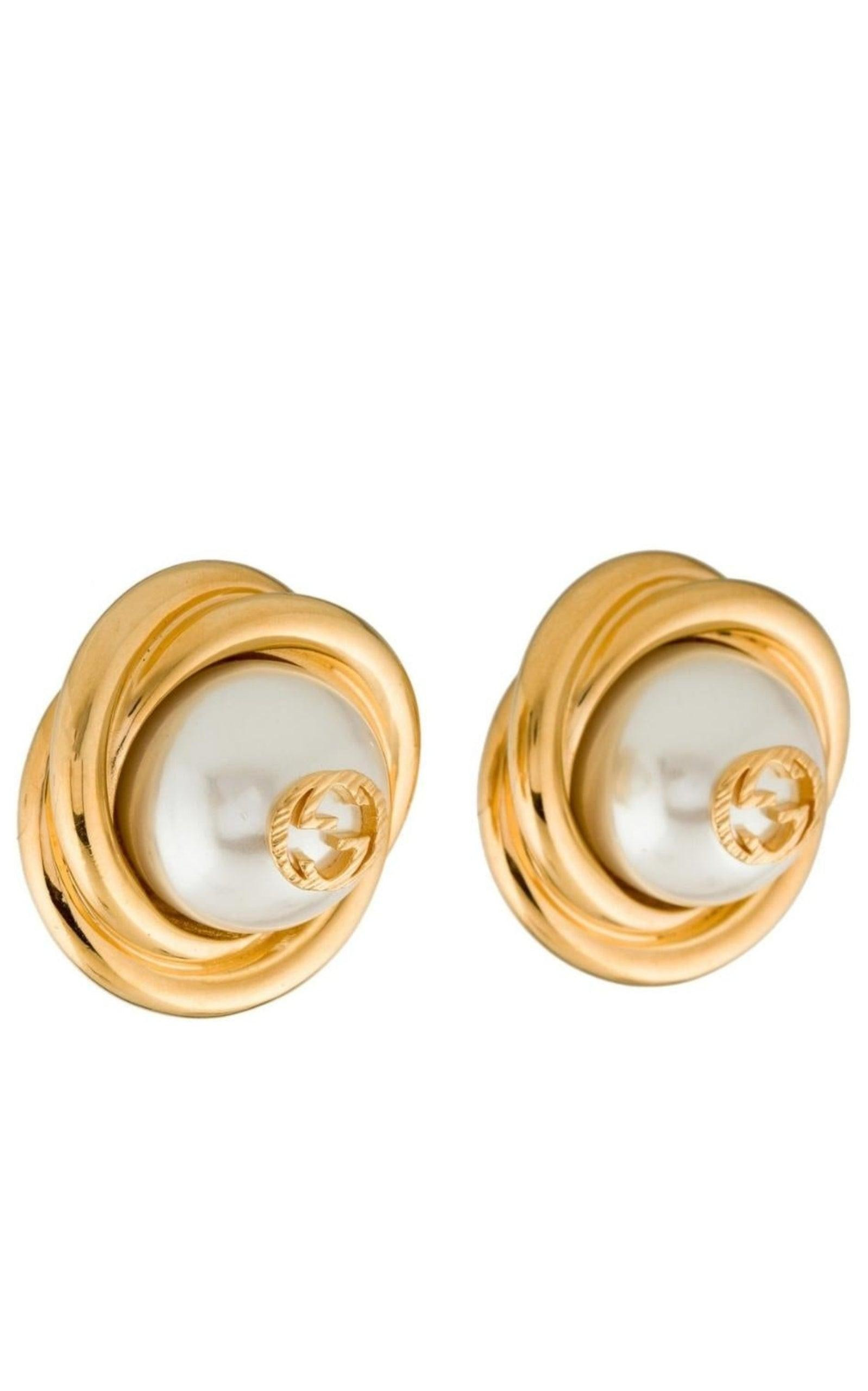 Gold-tone Double G Faux Pearl Clip-on Earrings - 3