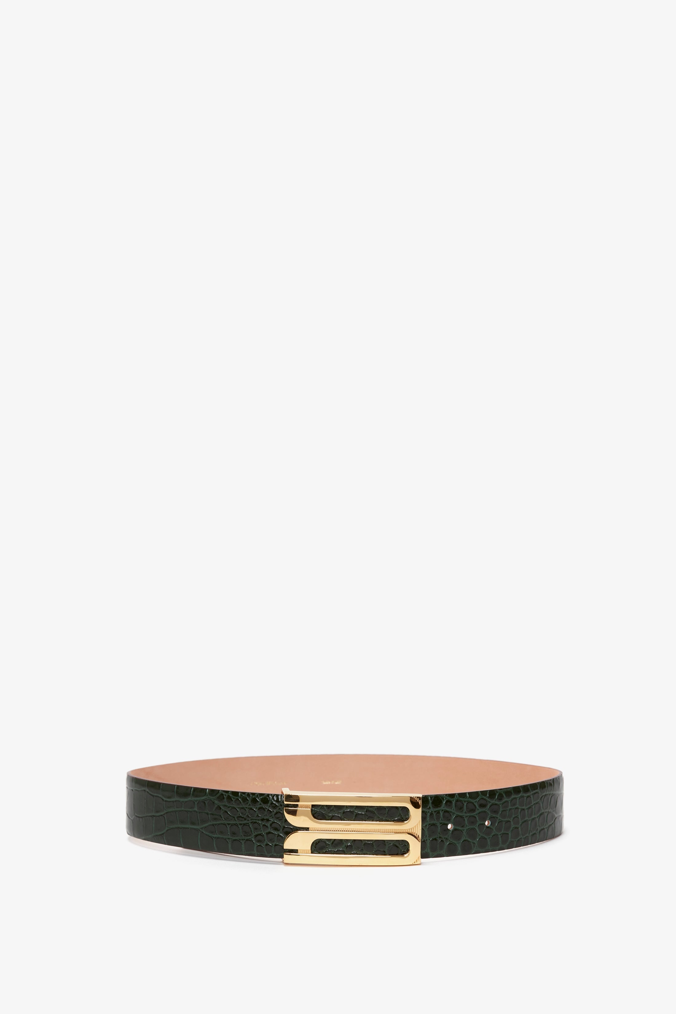 Jumbo Frame Belt In Dark Forest Croc-Effect Leather - 1