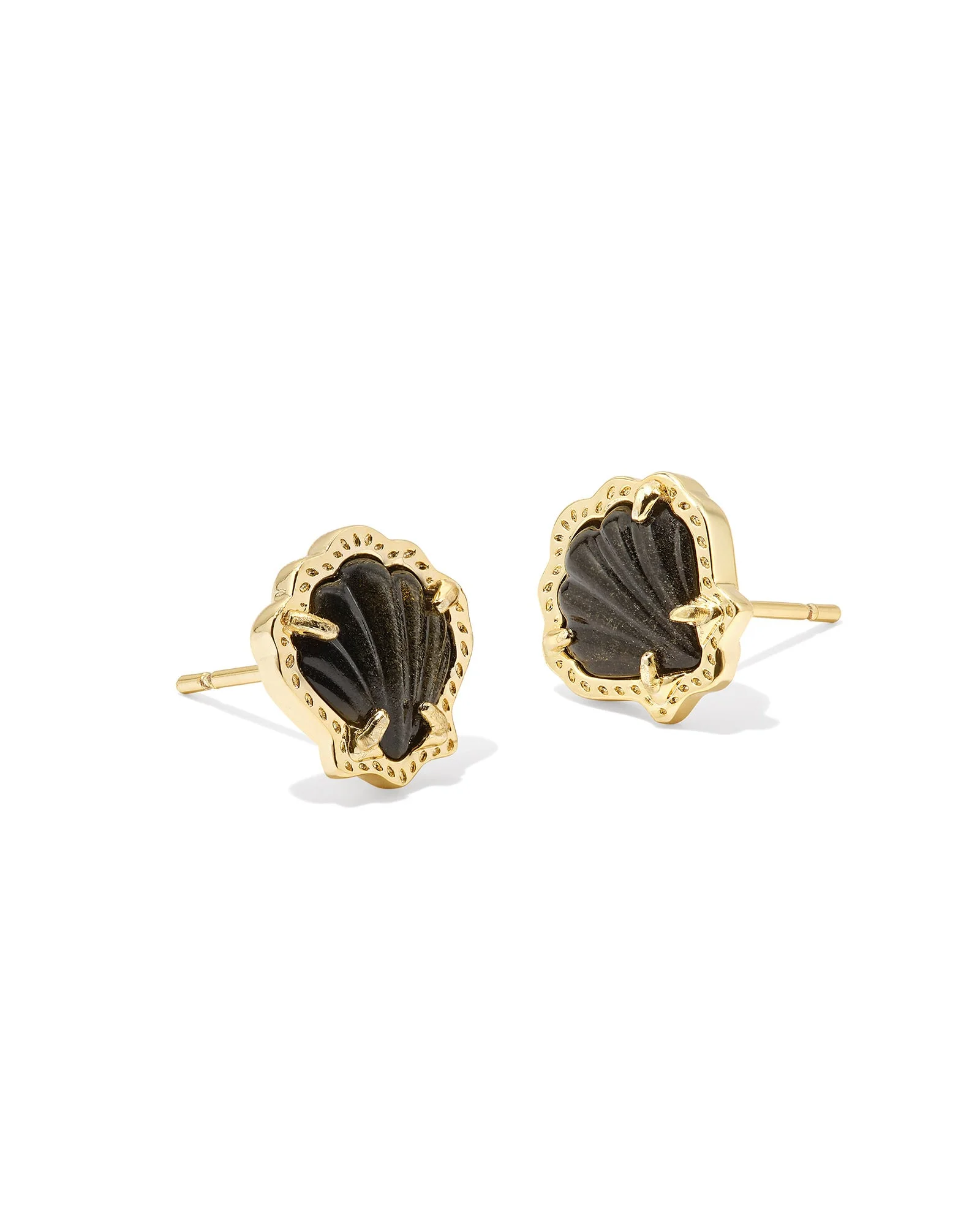 Brynne Gold Shell Stud Earrings in Golden Obsidian - 1