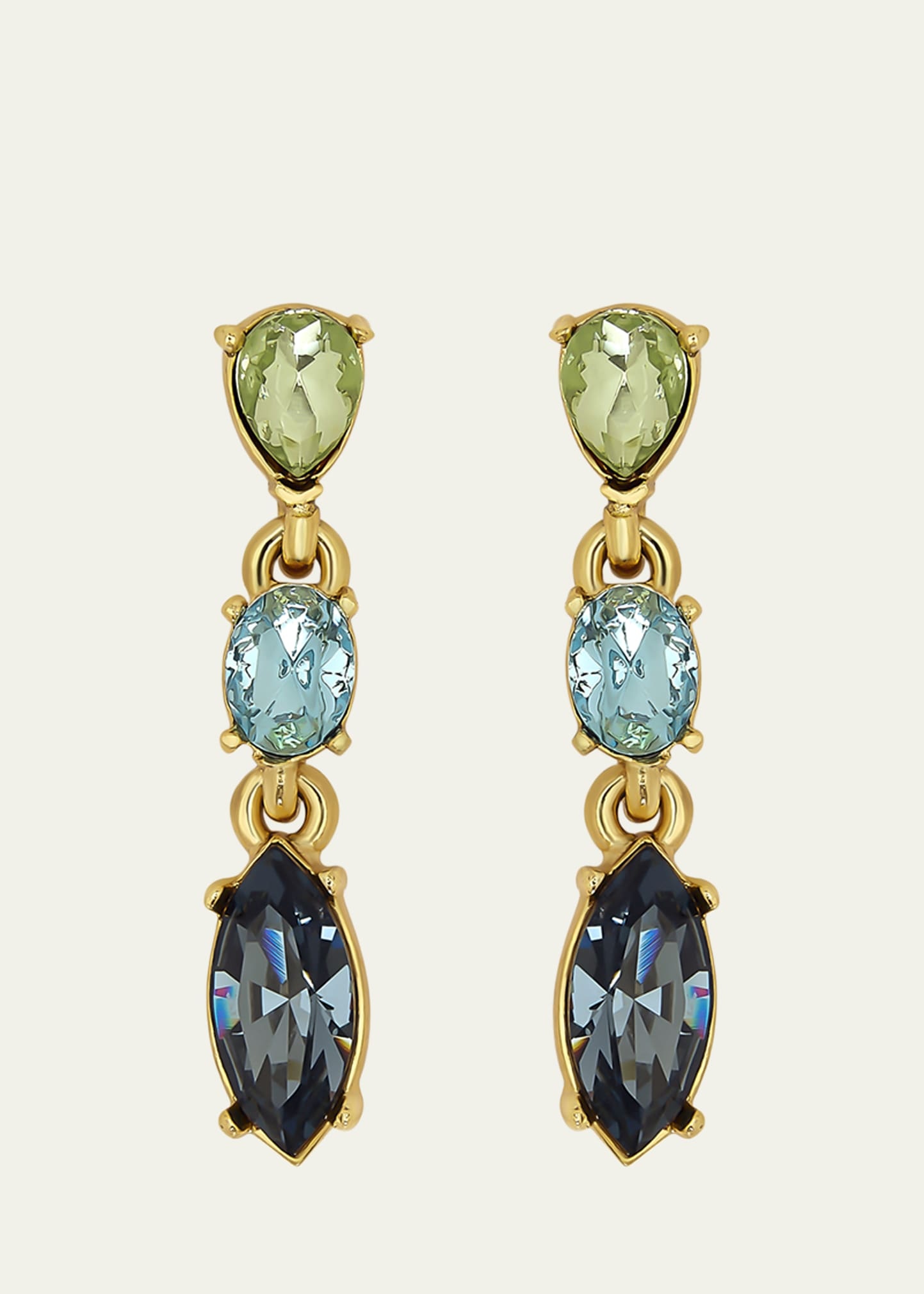 Crystal Three-Drop Earrings - 1