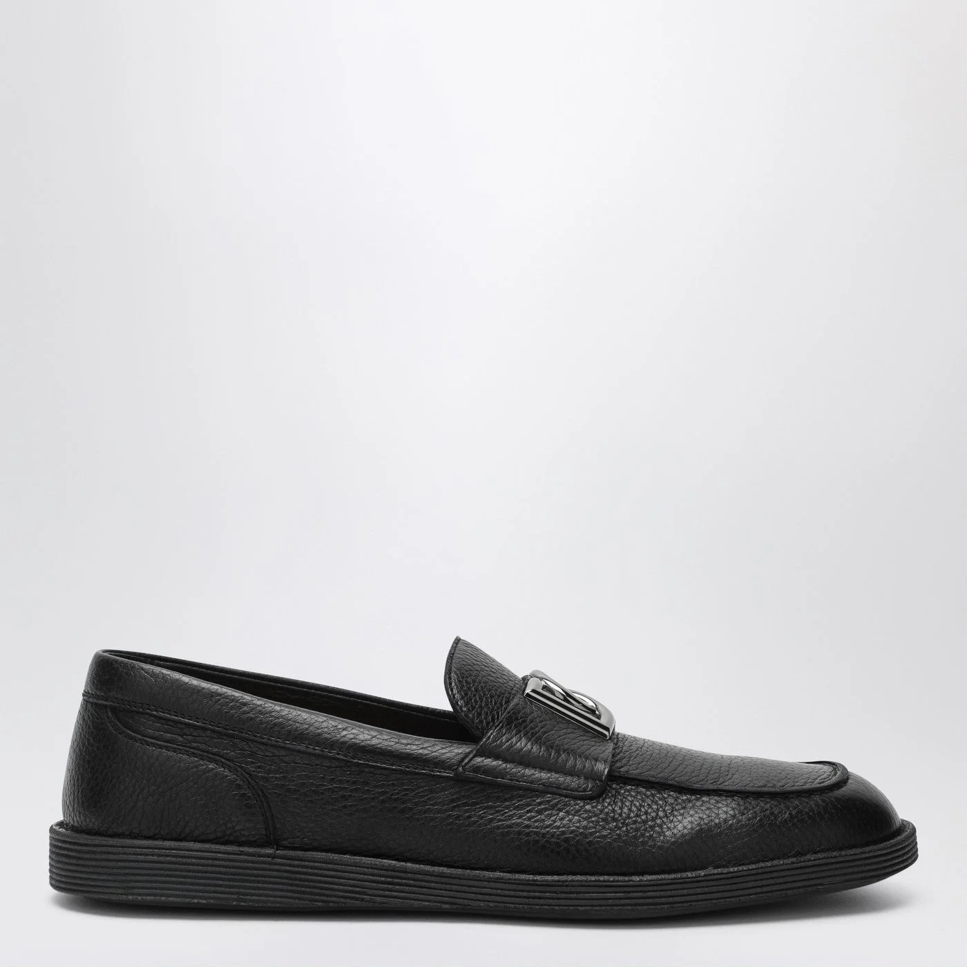Black leather loafers with DG logo - 1
