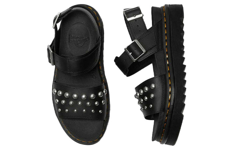 (WMNS) Dr. Martens Voss Leather Studded Sandals 'Black' 25454001 - 3