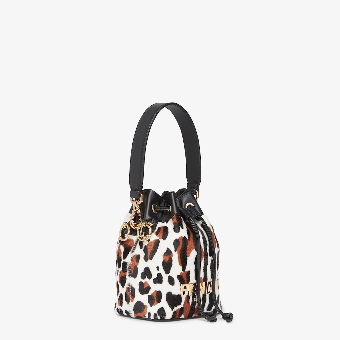 Small Mon Tresor bucket bag made of animal print sheepskin with gold-color metallic FENDI ROMA lette - 2