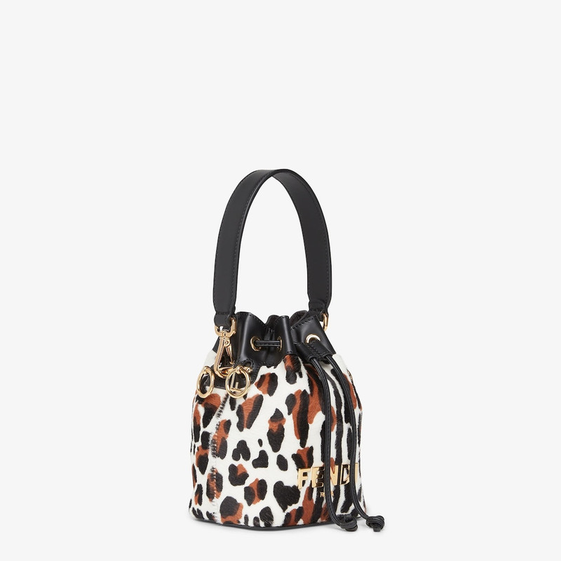 FENDI Small Mon Tresor bucket bag made of animal print sheepskin with gold-color metallic FENDI ROMA lette outlook