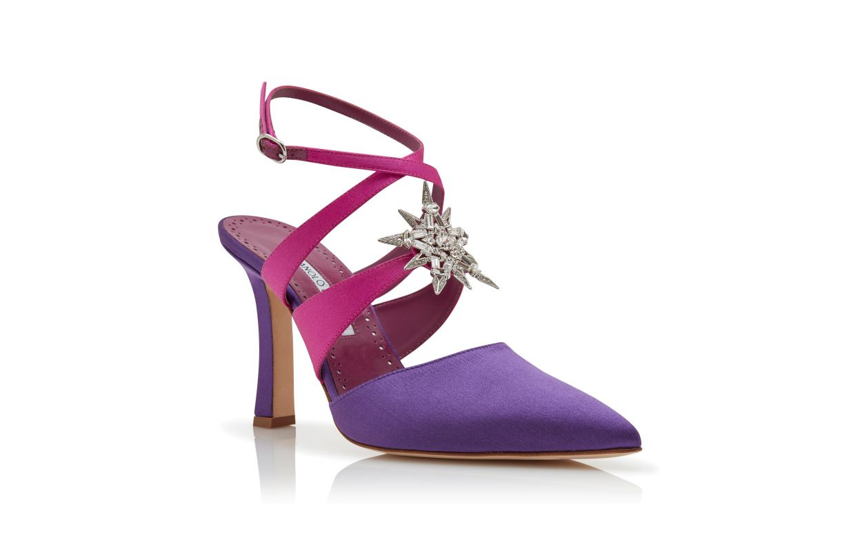 Purple Satin Embellished Pumps - 3