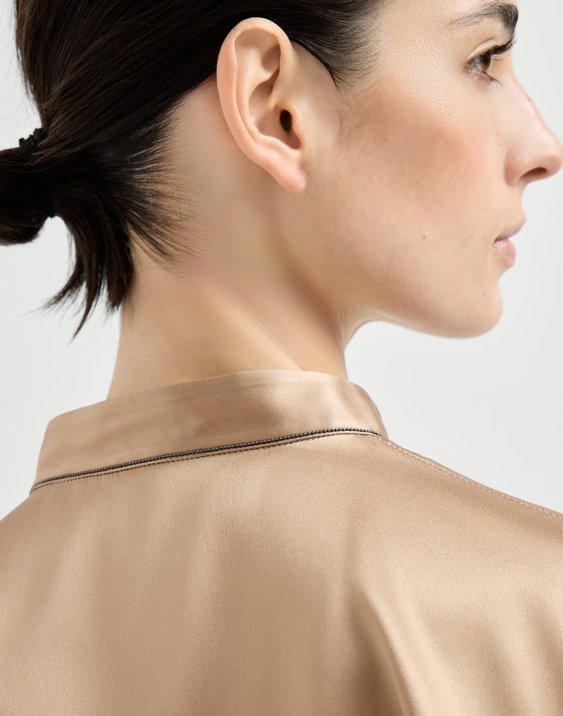 Stretch silk satin shirt with monili 4