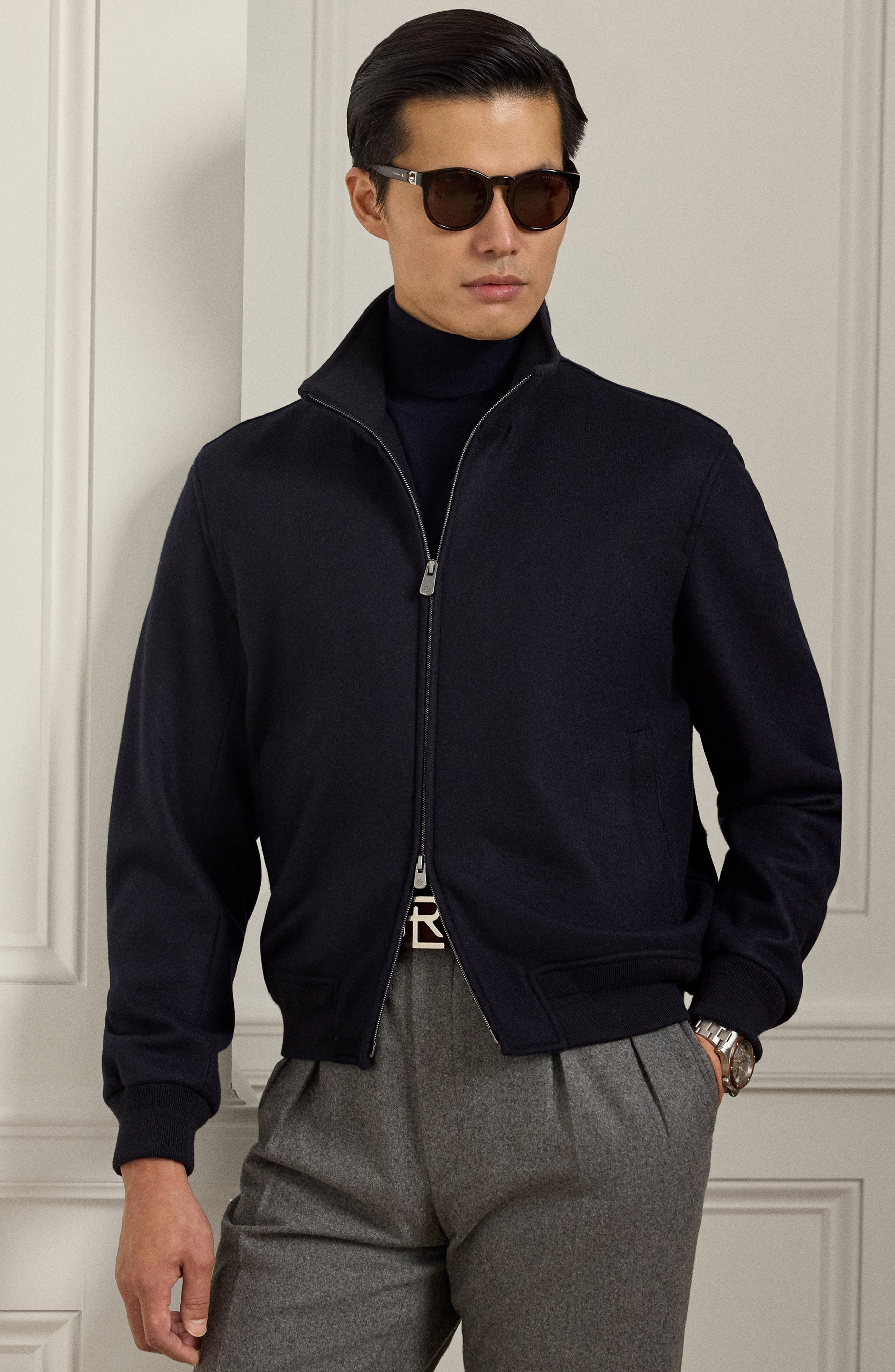 Ralph Lauren Purple Label Cashmere Blend Felt Bomber Jacket in Classic Chairman Navy at Nordstrom - 2